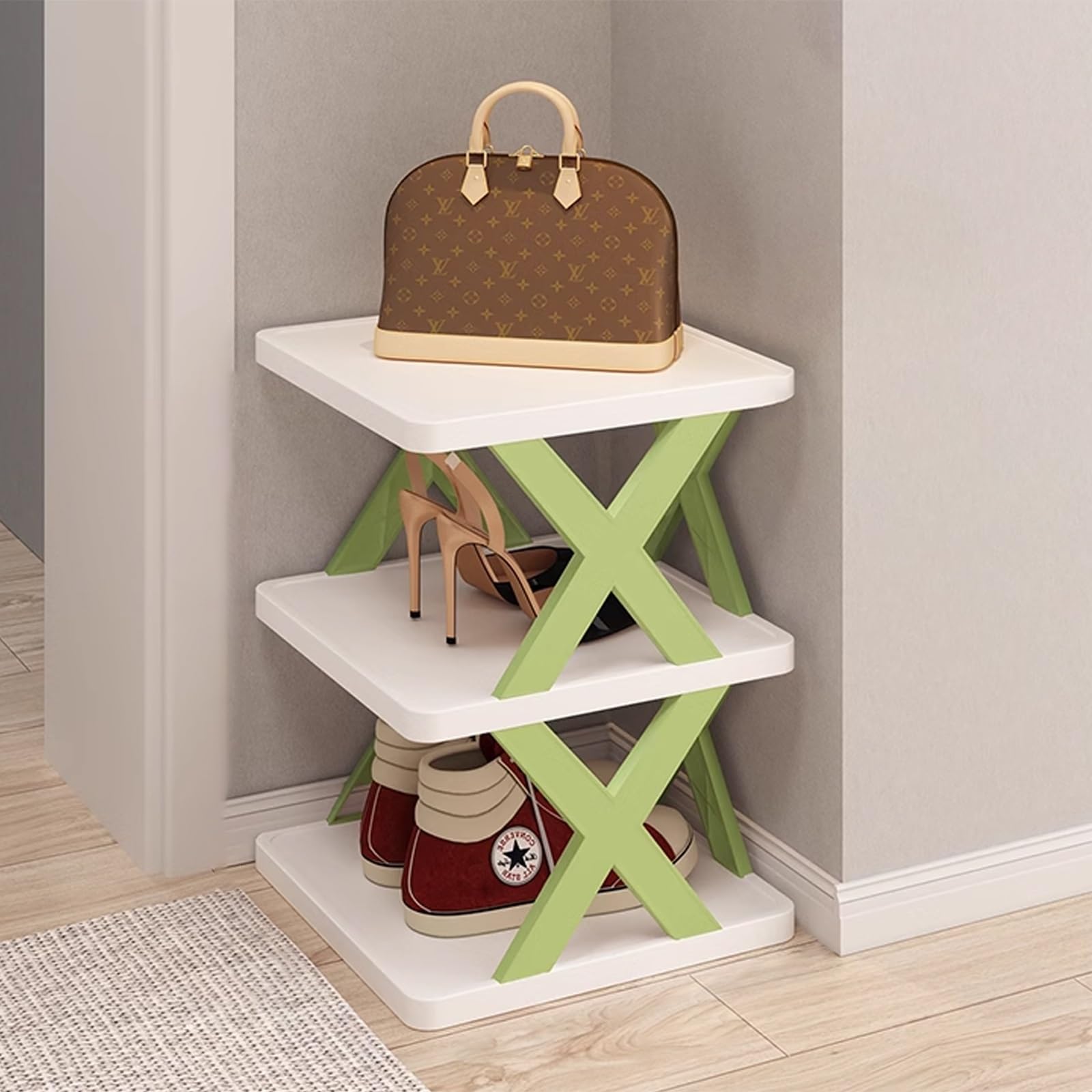 SVFOEBJM Tall Shoe Rack, Shoes Rack for Entrance, Multi-Layer Stackable Shoe Rack, Foldable Shoe Rack, Narrow Shoe Rack for Space Saving Shoe Storage, DIY Combination, Toolless Installation