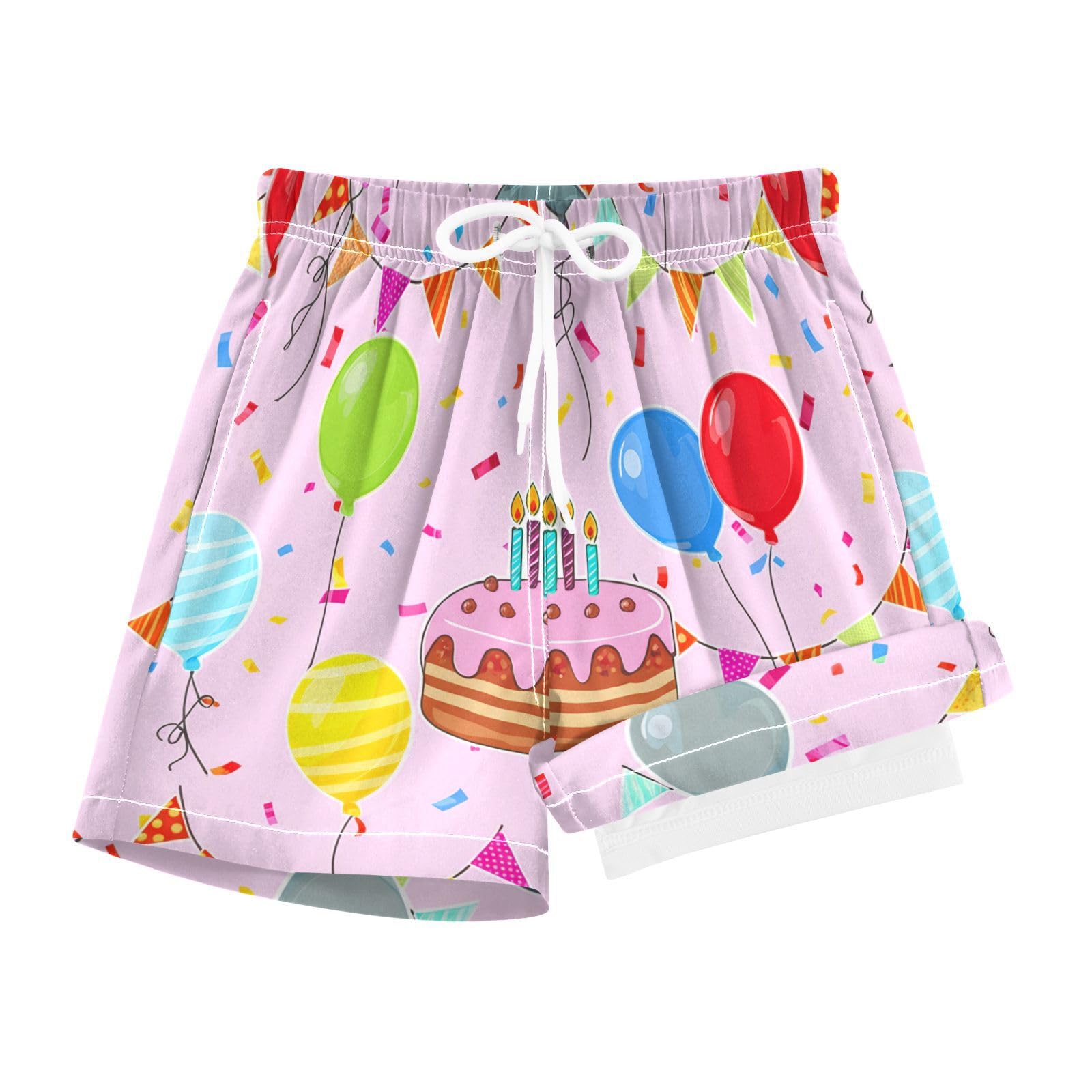 YANENDIE Boy Swim Trunks with Compression Liner Colorful Balloons Birthday Boys Swim Shorts Quick Dry Beach Shorts