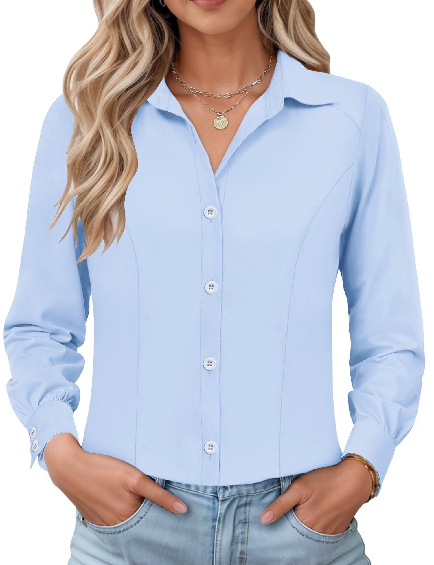 IECCP Bluse Damen Langarm Slim Fit Hemd Casual Business Button-Down Shirts Formelle Knitterfrei Hemden Work Elegant Tops 2026