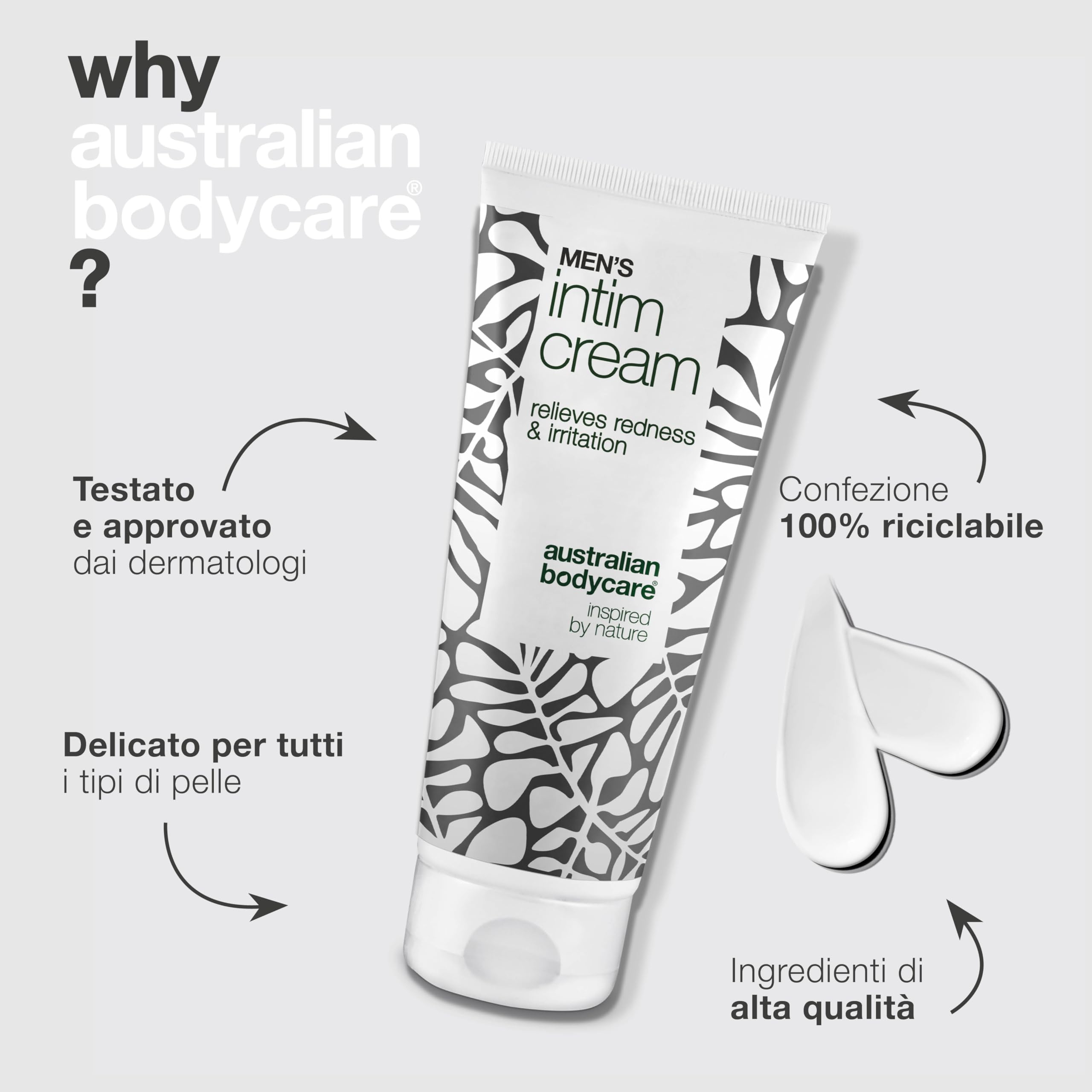 Crema Intima per Uomini – allevia prurito, sfregamenti e umidità. Formula con burro di karité, cera d’api e zinco per una pelle asciutta e protetta