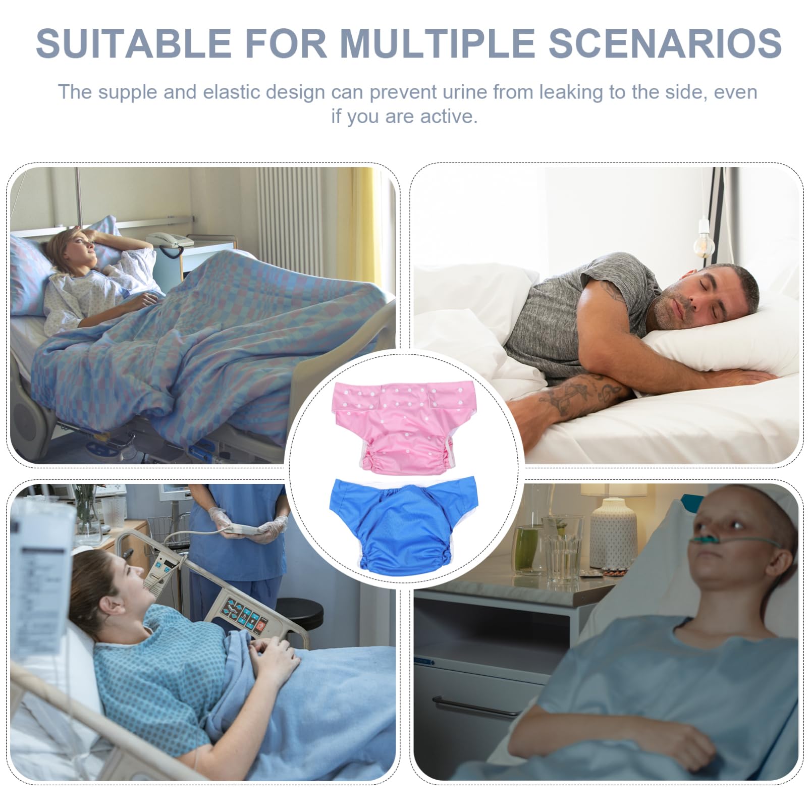 FRCOLOR 2pcs Washable Adult Diapers Reusable Cloth Diaper for Men Anti-Leak Comfortable