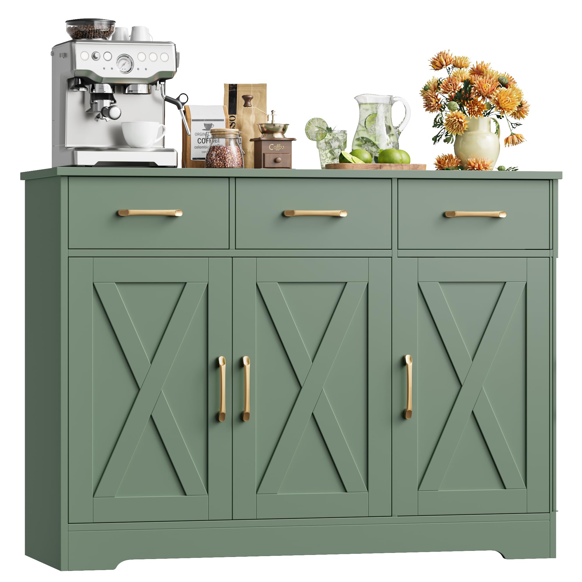 HOCSOK Sideboard, Kitchen Cabinet with 3 Drawers & 3 Farmhouse Doors