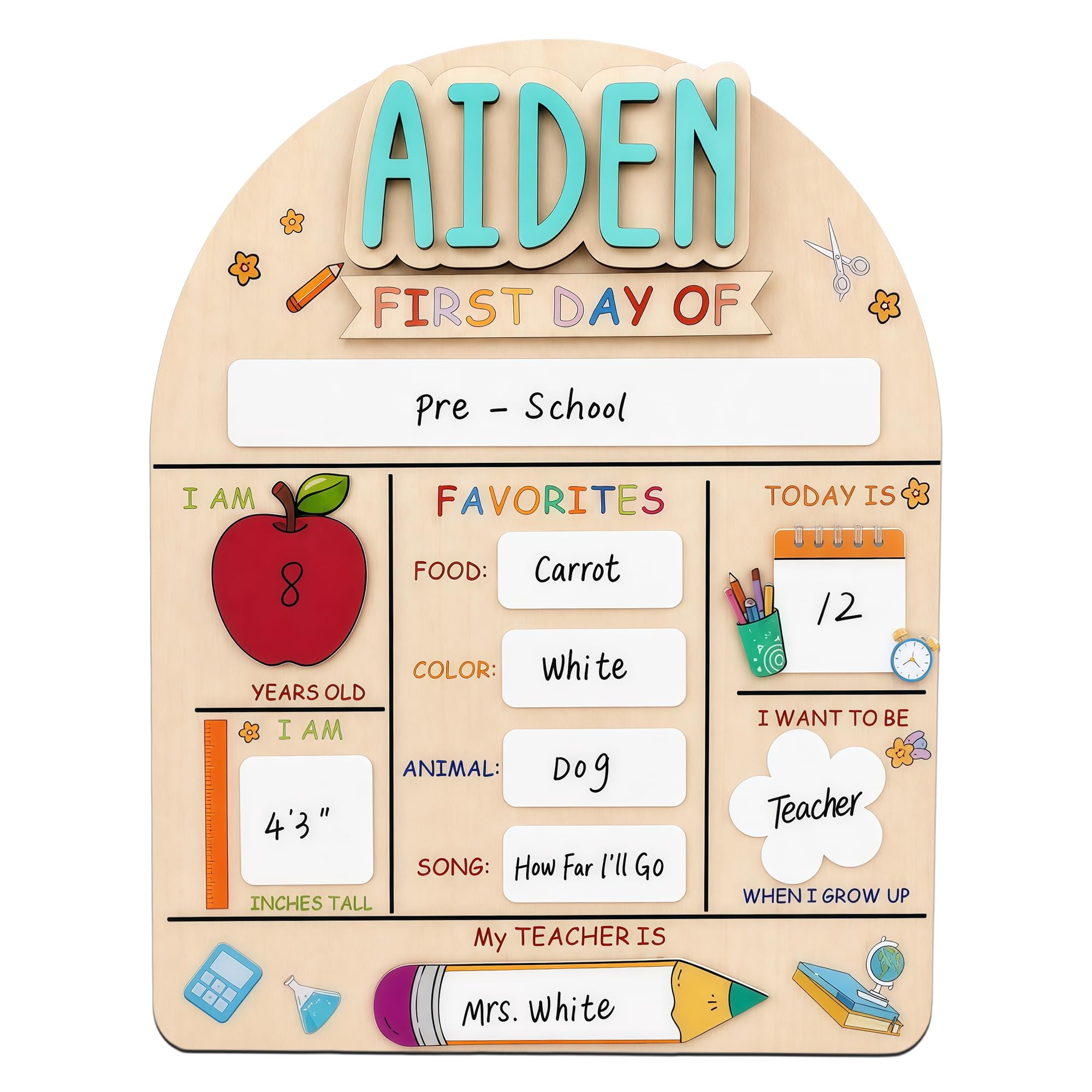 Personalised First Day of School Board with Name, Last Day of School Board, Reusable Back to School Chalkboard 1st for Kindergarten Preschool, Wooden Milestone Keepsake Gifts