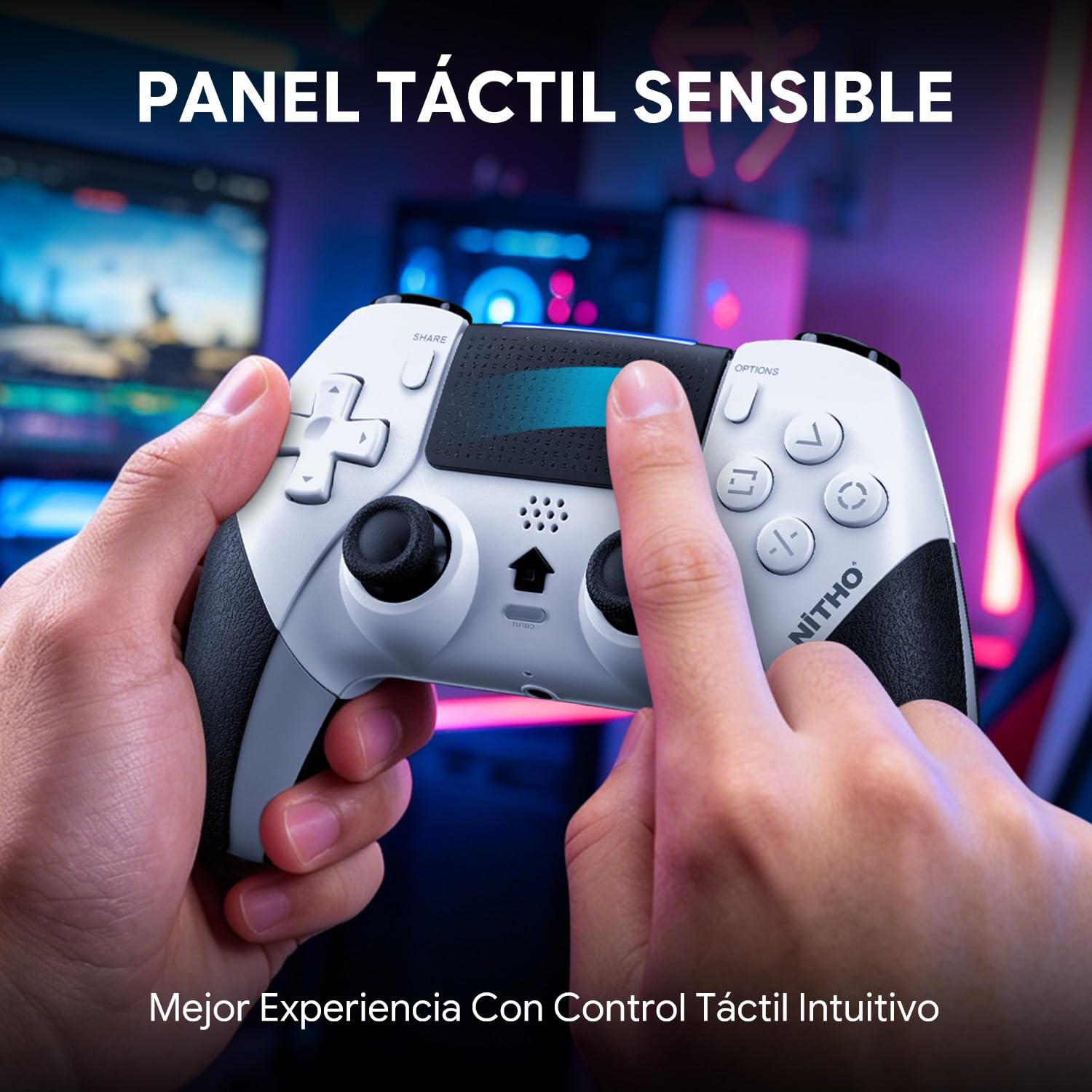 NITHO EVOLUTION Mando Inalámbrico Compatible con PS5 Pro/Slim, PC, iOS y Android, Gamepad con Joysticks Hall Effect, Doble Vibración, Macro, Turbo, Sensor de Movimiento de 6 Ejes y Panel Táctil