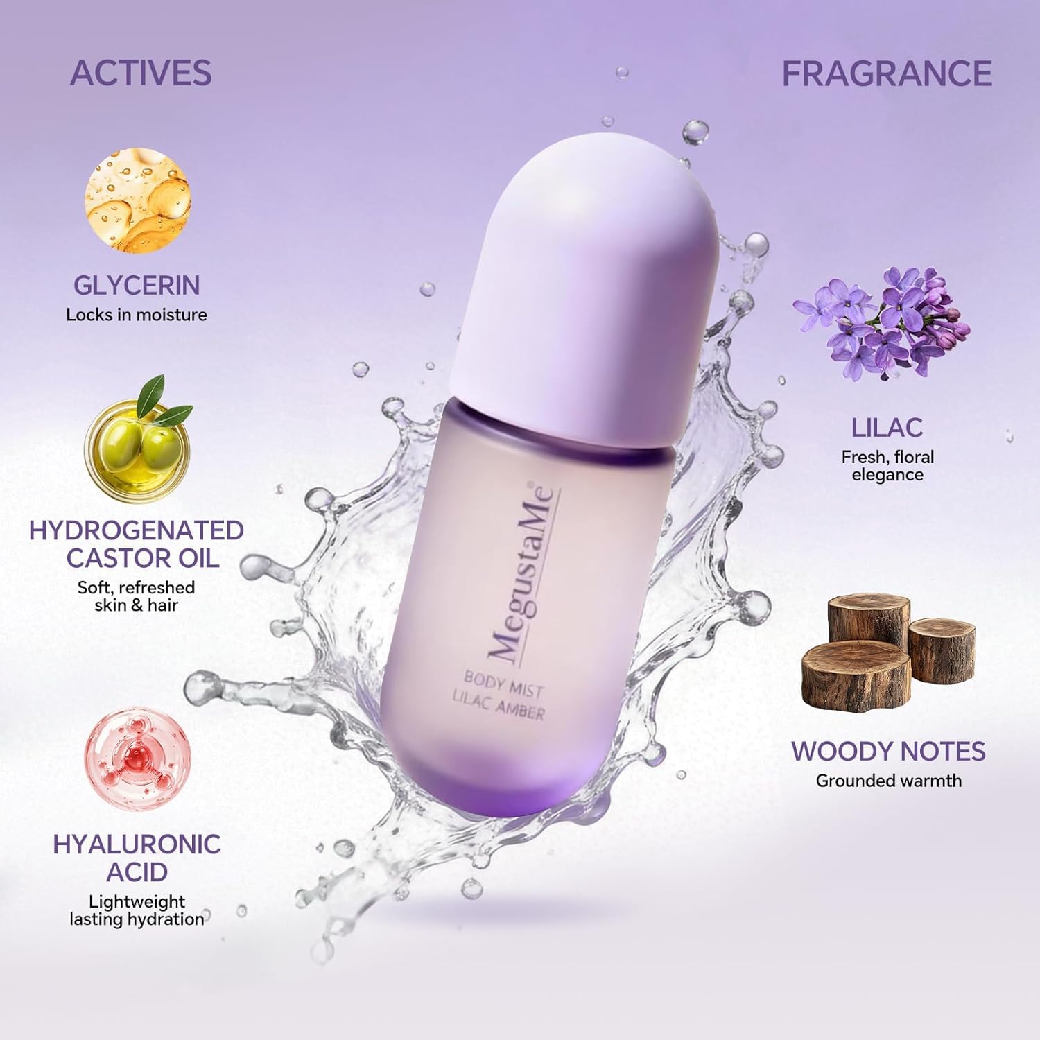 Lilac Amber Body Mist for Women | Long-Lasting Fresh Scent, Paraben & Phthalate Free, Gentle Daily Fragrance Spray 3.38 fl oz (100ml) — view 2