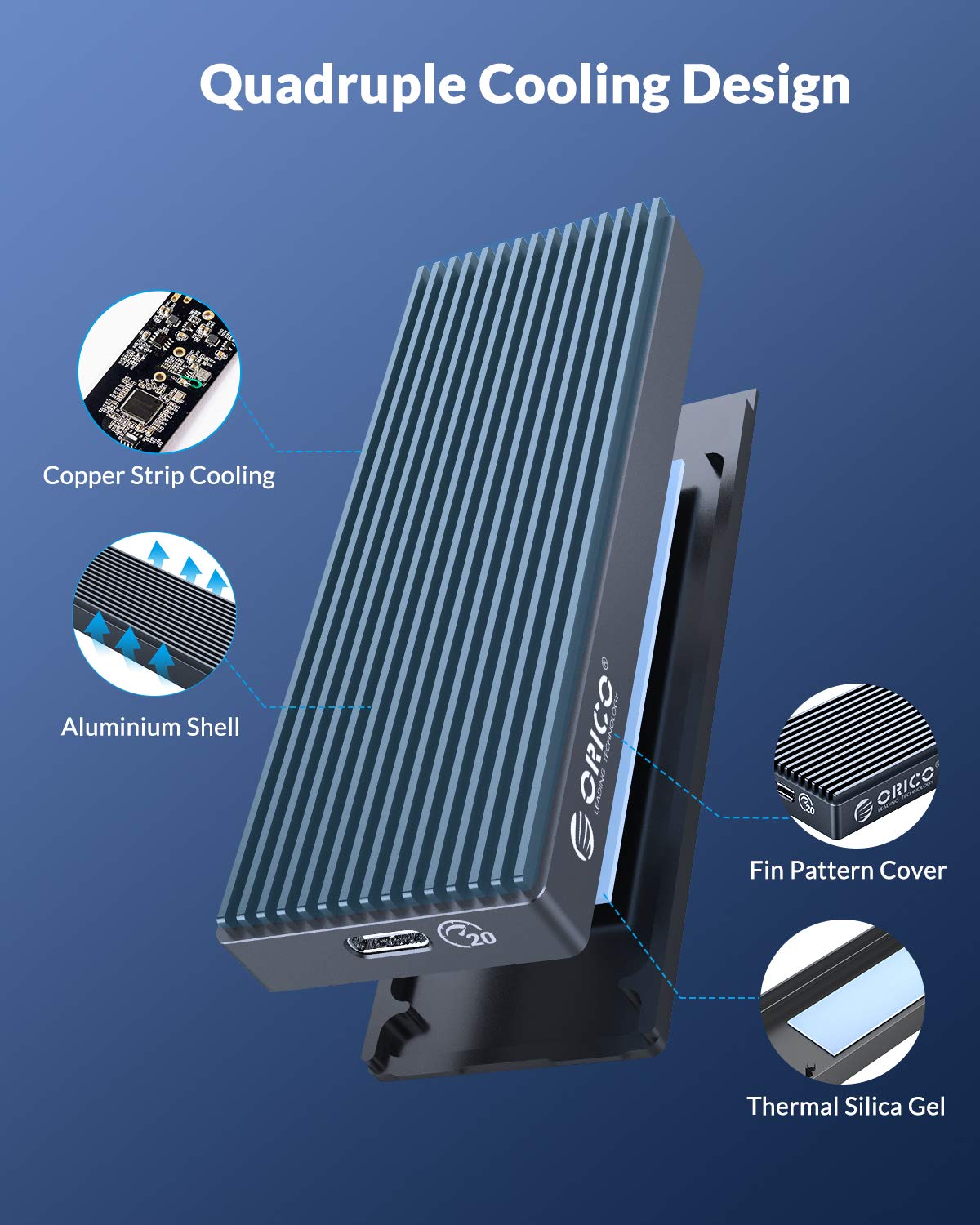 GRAUGEAR Boîtier SSD M.2 Externe [20 Gbit/s] En Aluminium Pour NVMe PCIe Et SATA M2, USB 3.2 Gen2x2, Câble USB-C 20 Gbps, Refroidissement Actif Avec