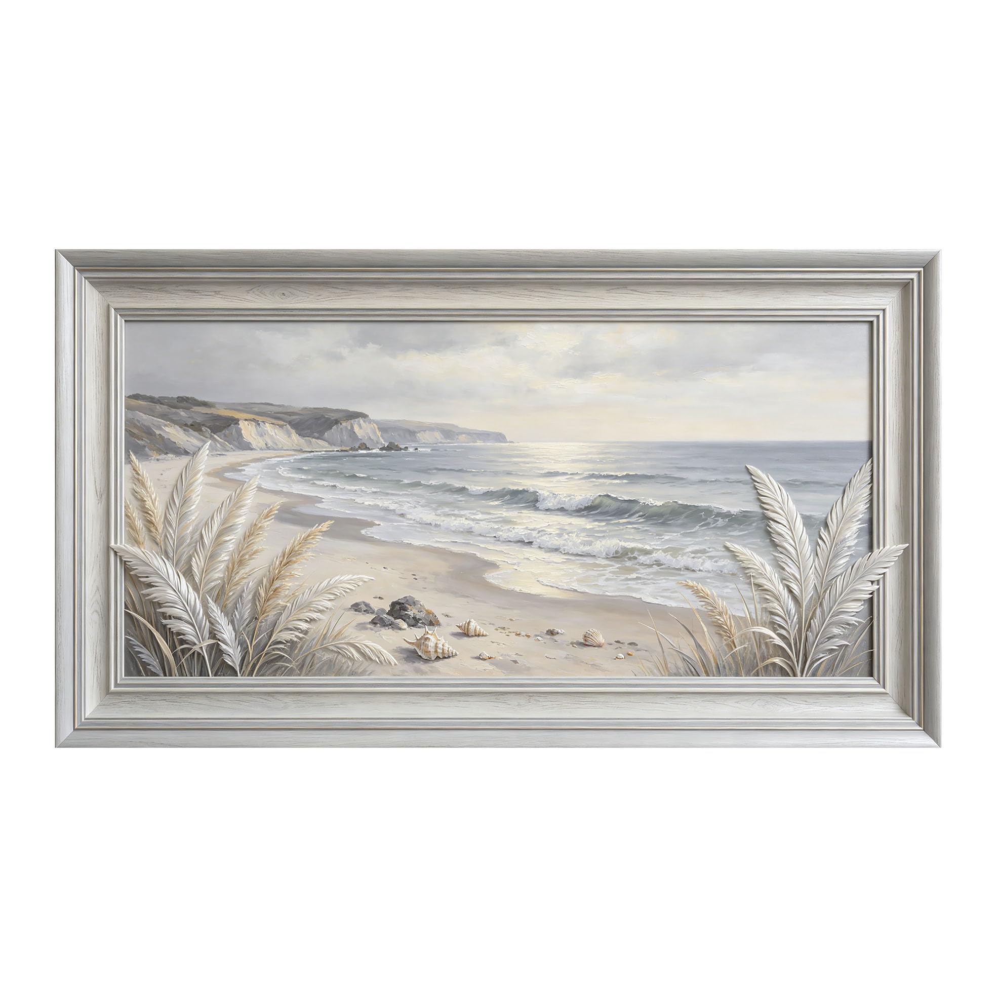 Yzpallescene 3D 3D Framed Wall Art 50cm×90cm Coastal Beach Seascape Oil Painting Large Size SelfAdhesive Removable Wall Decor Prints Artwork for Living Room Bedroom Office