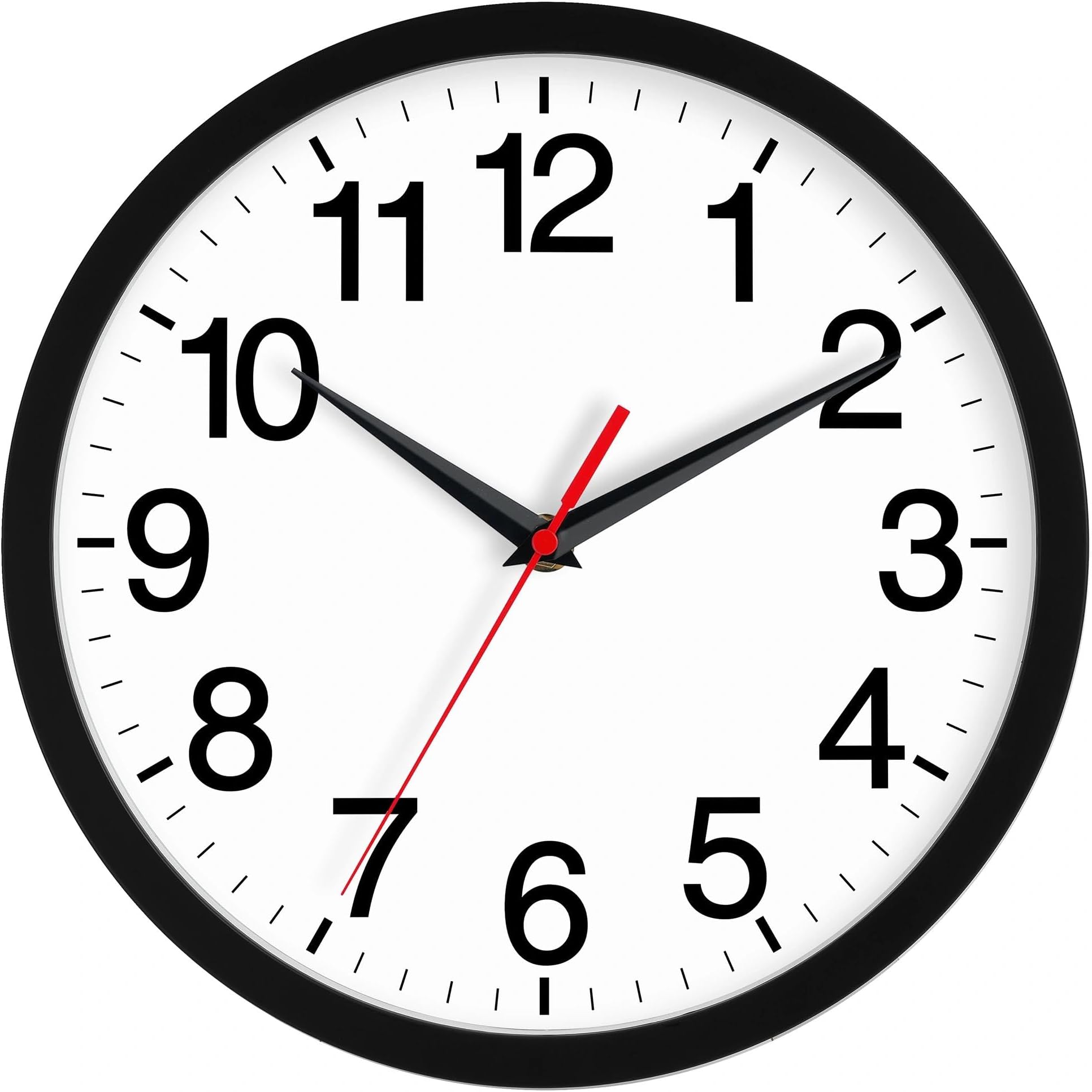 Wall Clock Analog 14 Inch Black Battery Operated Silent Clock | Easy To Read, Non Ticking, Round, Accurate, Kitchen, Living Room, Classroom, Office, School
