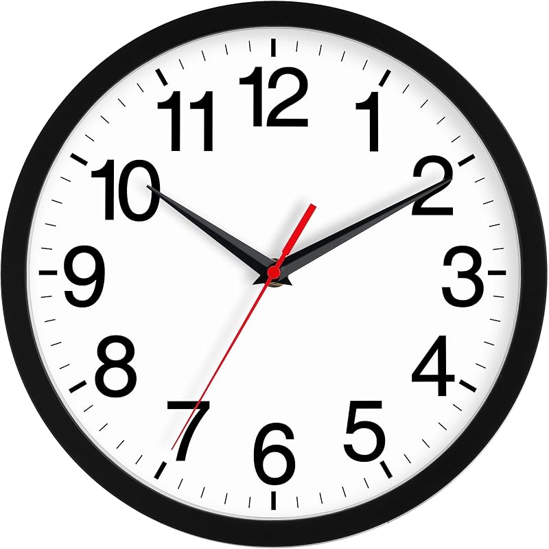 Wall Clock Analog 8 Inch Black Battery Operated Silent Clock | Easy To Read, Non Ticking, Round, Accurate, Kitchen, Living Room, Classroom, Office, School