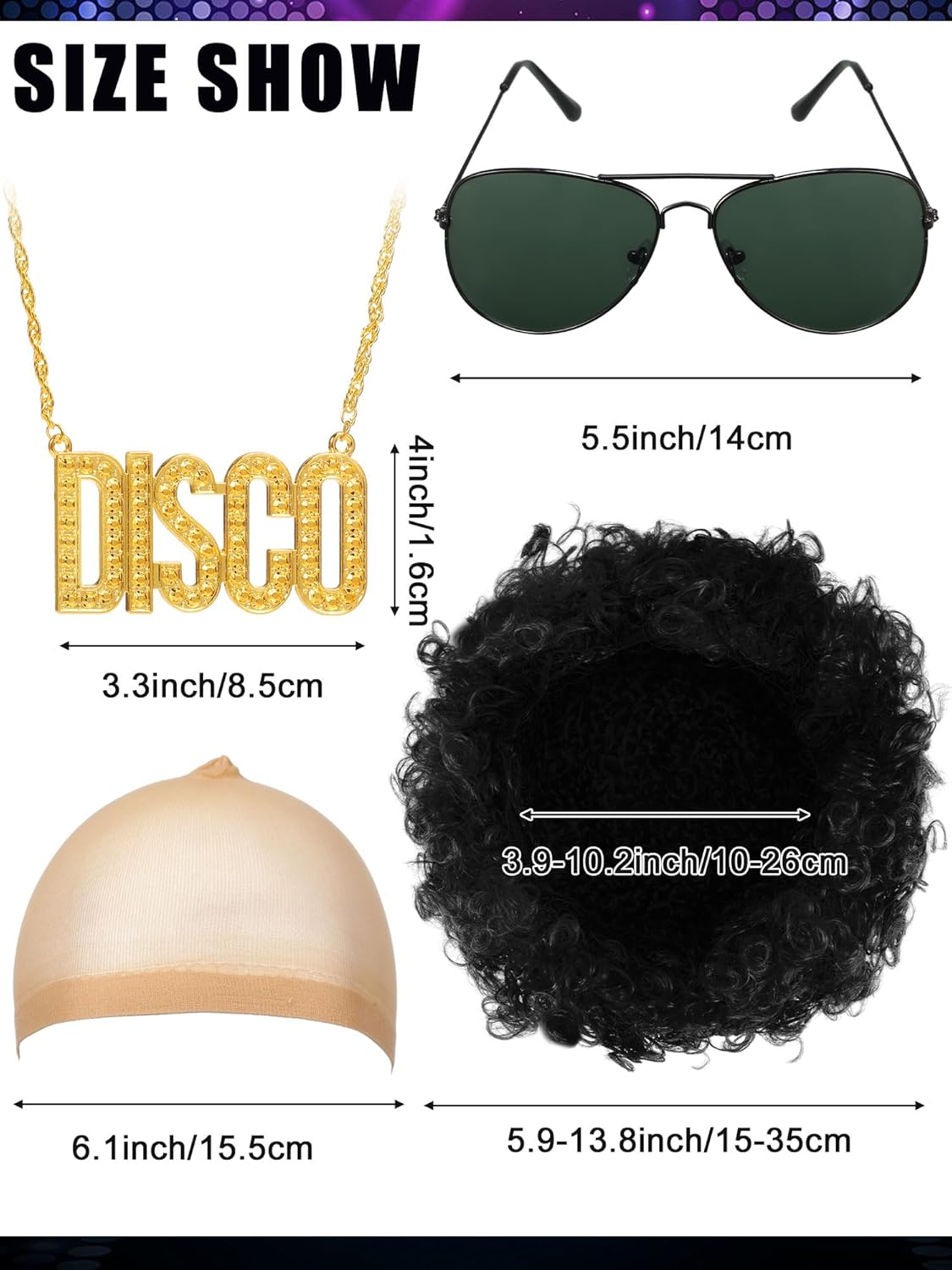 Mepase 6 Pcs Men 70s Disco Costumes Include Retro Shirt Bell Bottom Pants Wig Sunglasses Necklace Wig Cap for Disco Party - Image 4