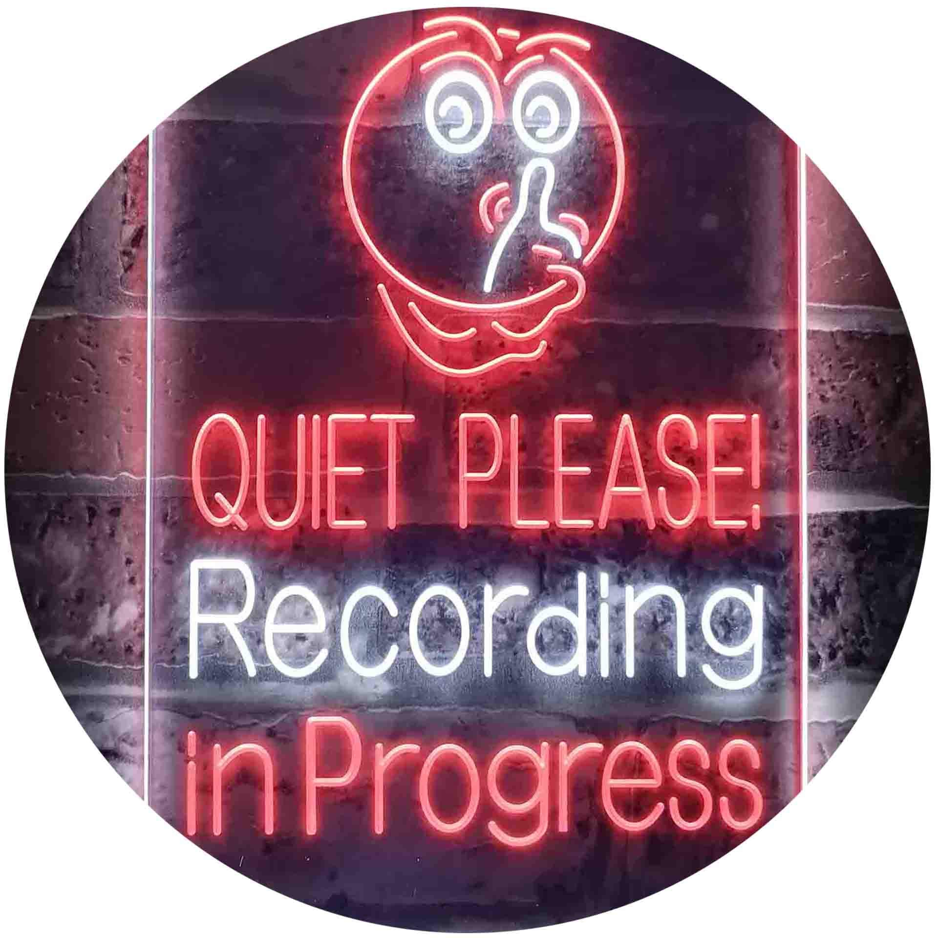 ADVPRO Quiet Please Recording In Progress Studio Dual Color LED Neon Sign White & Red 300 x 400mm st6s34-i3580-wr โ image 1