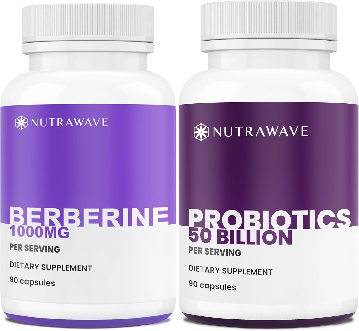 Nutra Wave Metabolism & Gut Health Bundle – Berberine HCL 1000mg + 50 Billion CFU Probiotics (15 Strains) – Digestive Balance & Metabolic Support – Non-GMO, Vegan