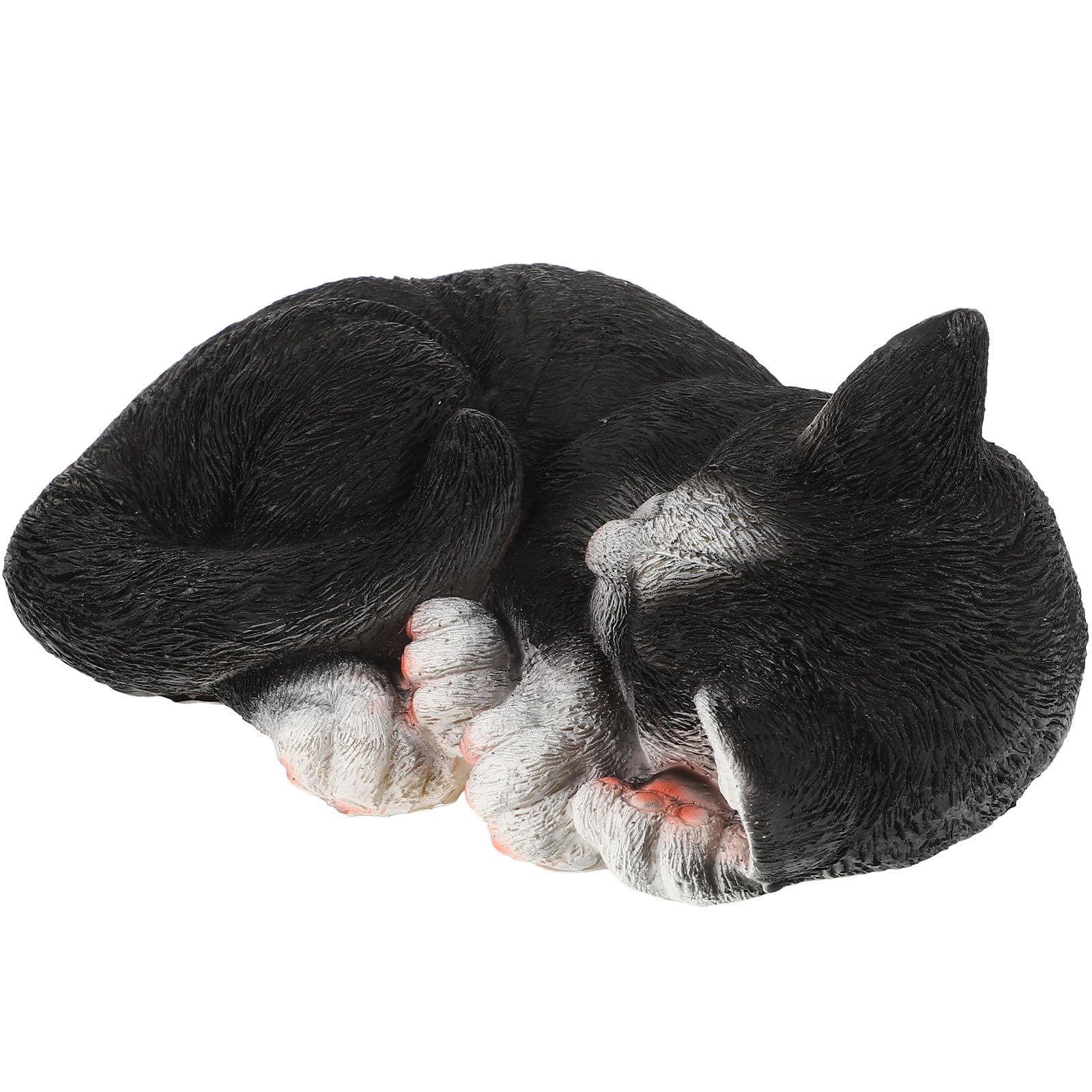 Katzendeko Gartenaccessoire aus Kunstharz, Schwarze Katzenornament Skulptur, geeignet für Balkon und Innenhof, Installieren, schlafende Katzenform