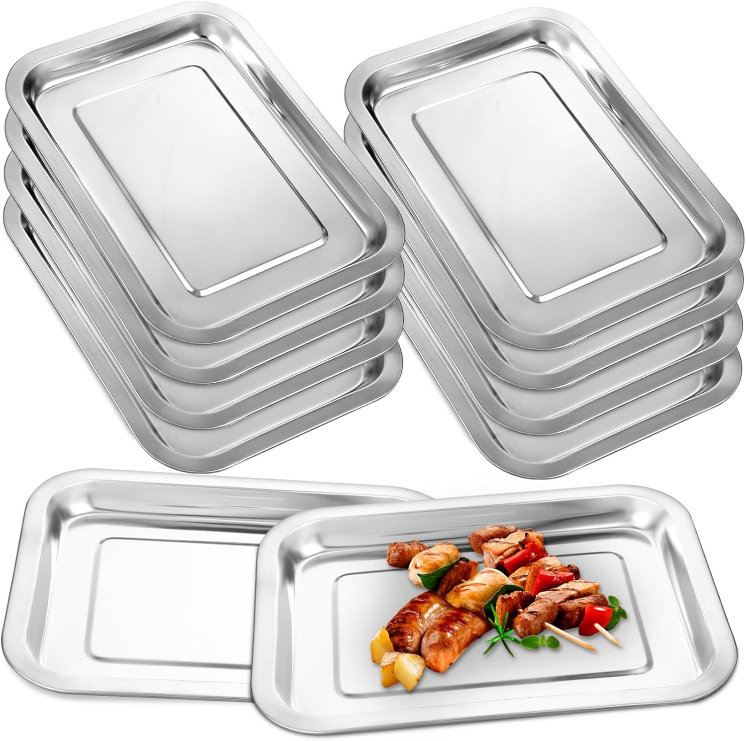 10pcs Non-stick Baking Sheet Stainless Steel Cookie Trays for Oven Pans for Kitchen Barbecue and Picnics Versatile Baking