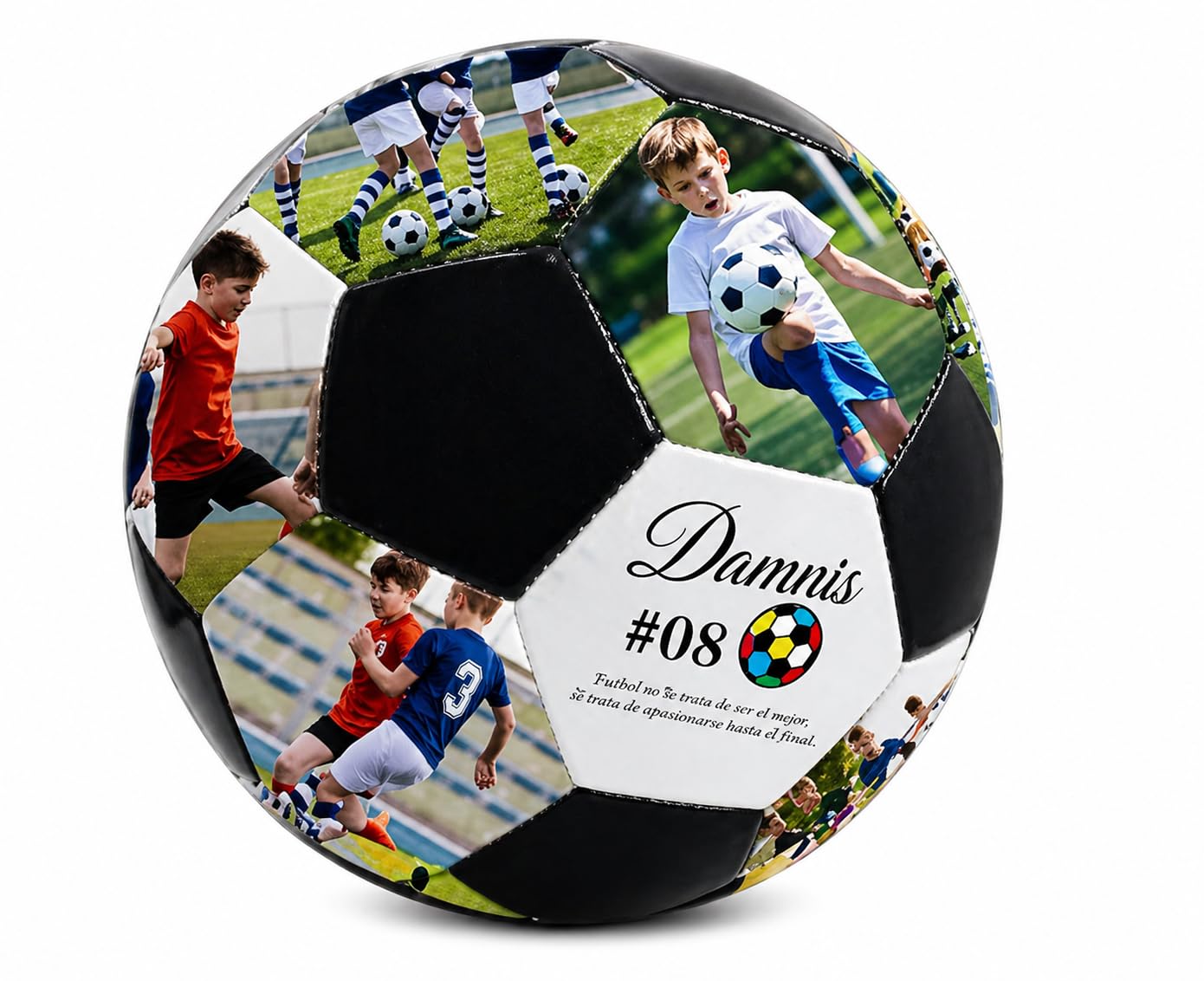 Balon de Futbol Personalizado con Fotos y Textos, 19 Fotos + 12 Textos, Regalo Original para Padres, Ninos y Entrenadores
