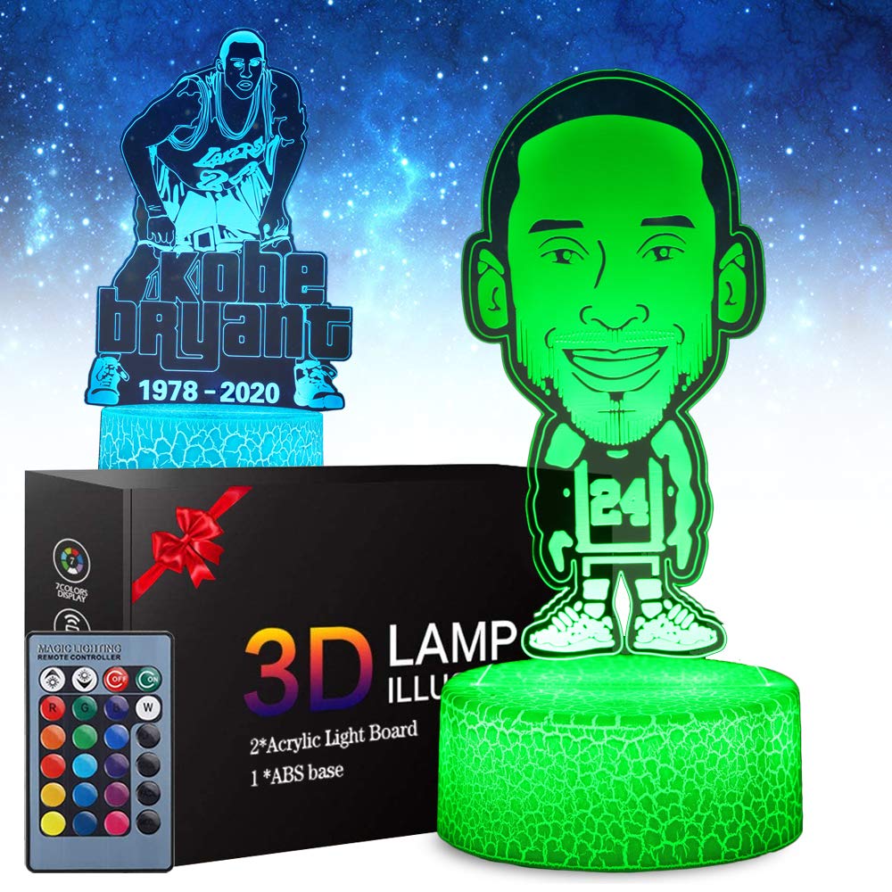 2 Patterns Kobe 3D Illusion Anime Lamp - Kobe Toys Night Light for Kids Room Decor, 16 Color Change with Remote Timer, Boys Girls Birthday Gifts