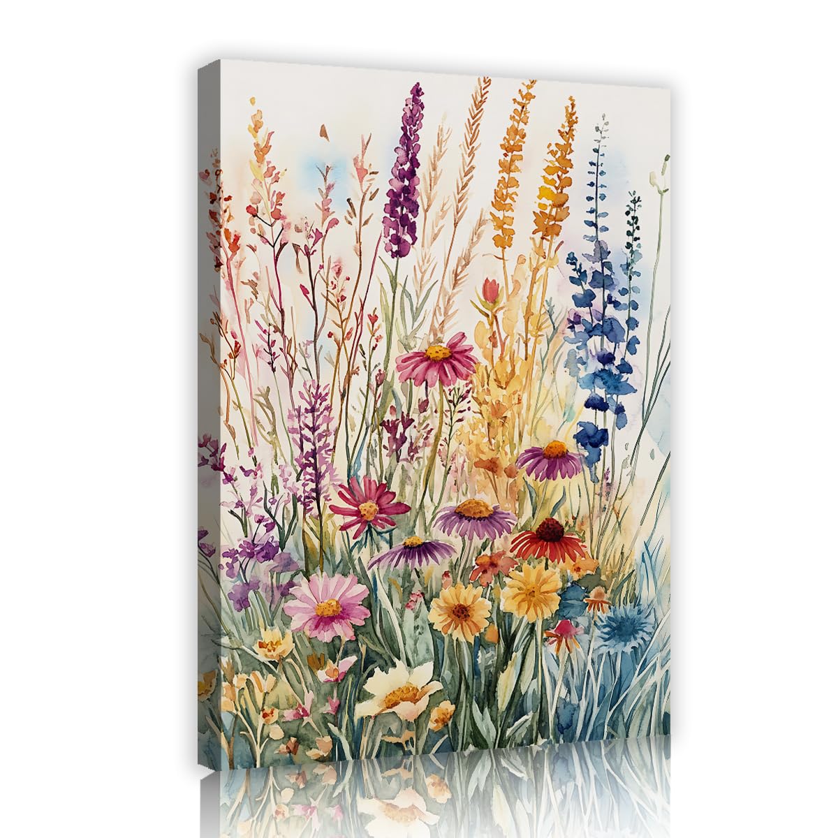 Via Vela Watercolor Wildflower Meadow Framed Canvas Prints Kitchen Colorful Botanical Daisy Painting Pictures Artistic Wall Art for Dining Room Decor 30x45cm