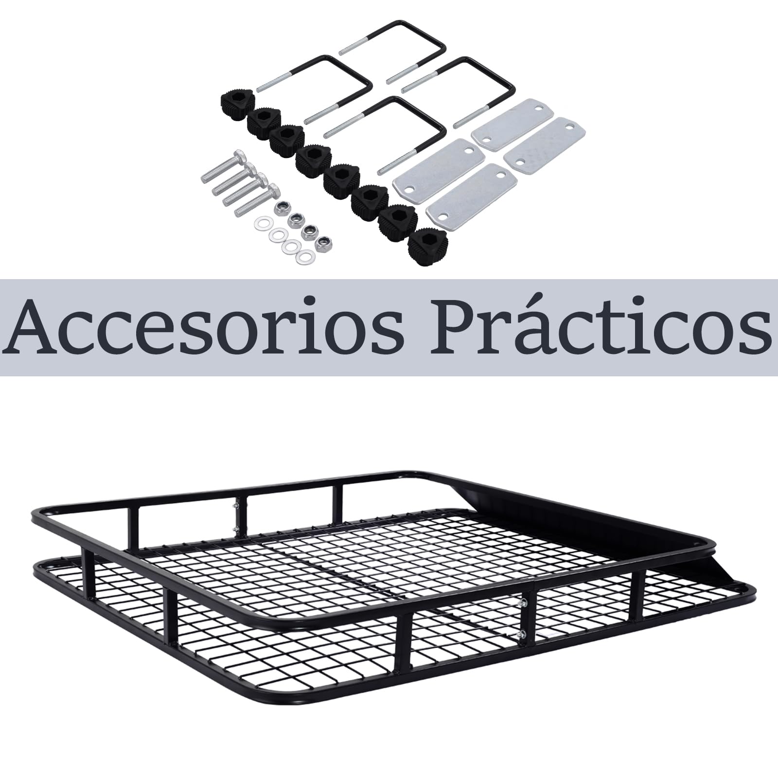 SOARS Baca Coche Universal, Cesta de Techo Coche, Baca de Hierro con Malla Metálica para Evitar la Caída de Objetos, Cofre Techo Coche, Portaequipajes de Metal Carga 75KG (MAX), 122,5 x 102 x 15 CM