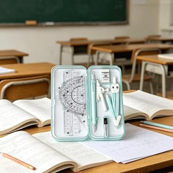 Geometry Compass Kit 8 Pieces Math Compass Metal Compass and Ruler Tool Set Portable Student Drawing Compass Set with Clear Storage Box