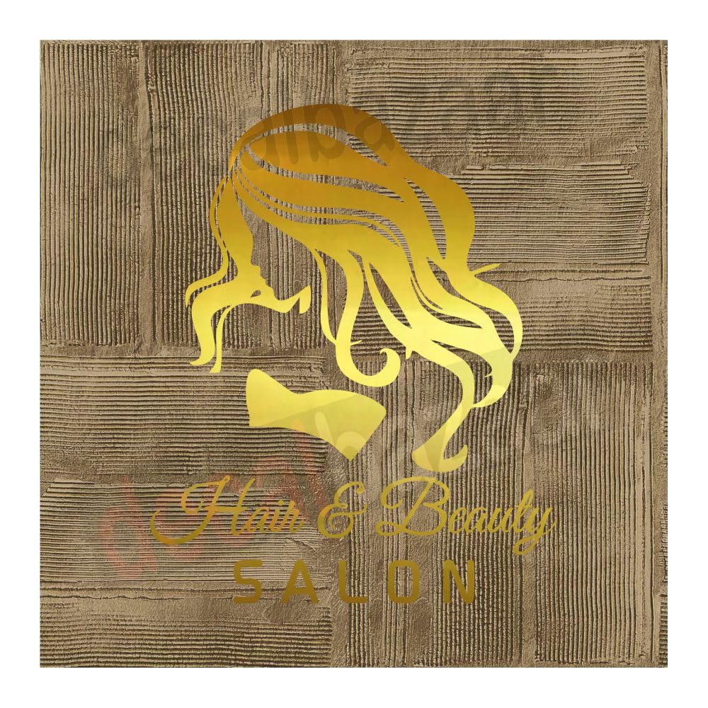 Hair and Beauty Salon Silhouette Design, Glossy Vinyl Finish Sticker for Glass Wall, 11 x 9 Inches, Golden (Code 24.5)
