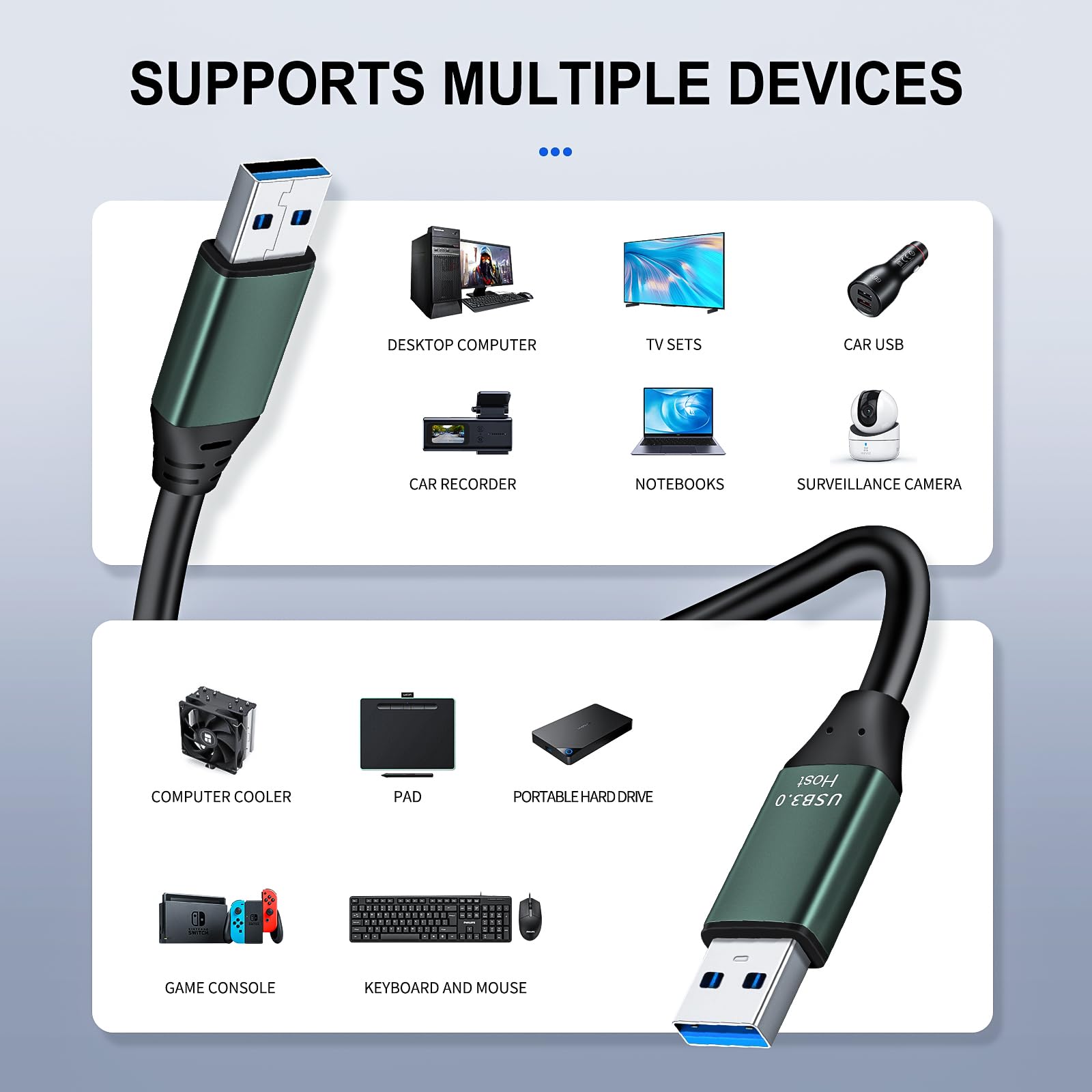 Kumiho Kabel USB 3.0 męski na męski typ A do A do transferu danych, obudowy dysków twardych, chłodnicy laptopa, odtwarzacza DVD, koncentratora USB