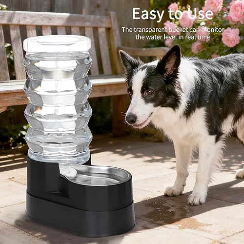 Miniatura 6 de RIZZARI Dispensador de agua grande para perros alimentador de mascotas elevado por gravedad de acero inoxidable automático negro de 9L para perros