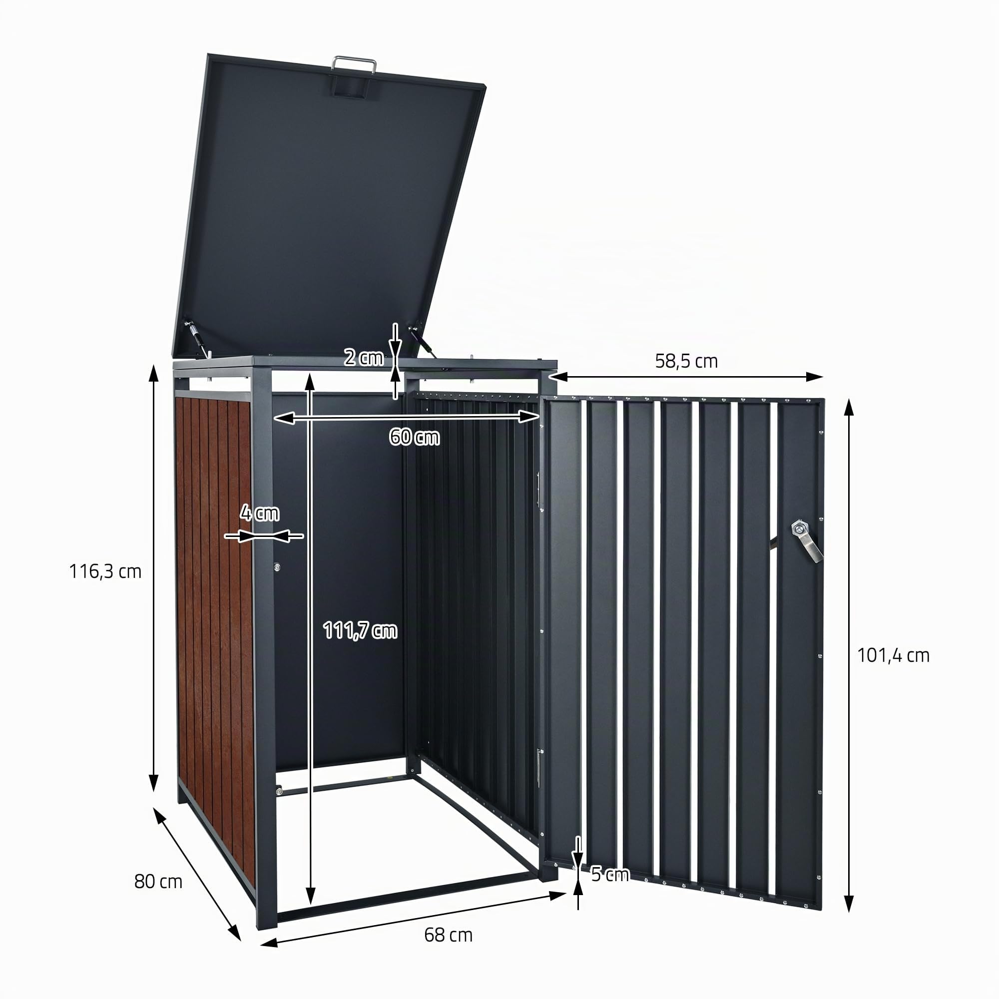 ML-Design Box pour 1 Poubelle, 240L, 68x80x116,3 cm, en Acier/Acier Corten, Anthracite/Aspect Rouille, Habillage de Poubelle avec Couvercle Rabattable/Porte, Conteneur Abri Hangar Cache-Poubelle