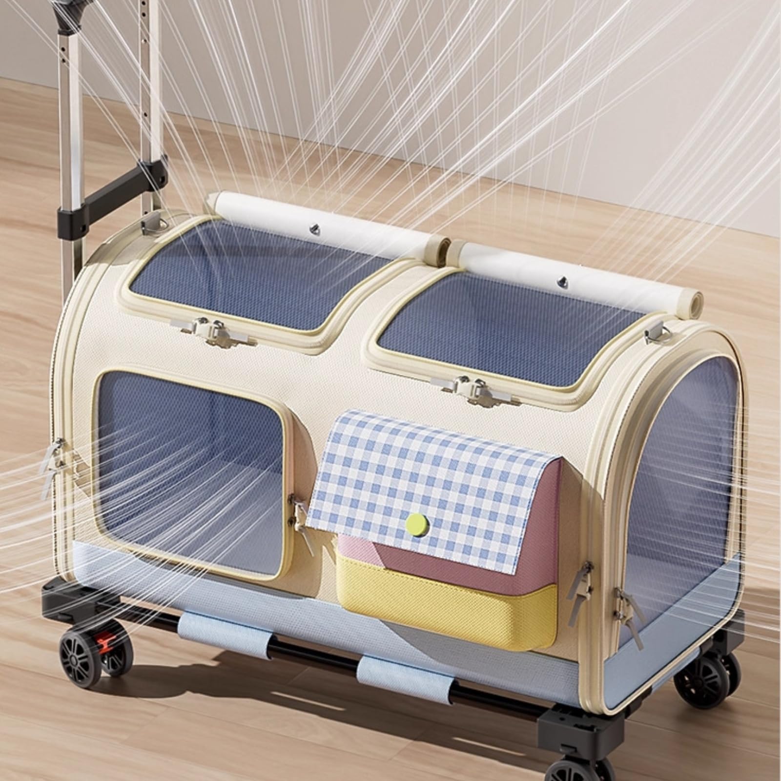Travel Carrier Katzen Trolley Koffer Tiertransport Tasche Haustier Rucksack Transportbox mit Ruhigem Rollkomfort Und Formstabilem PP Gehäuse Klappbar, Mit Schultergurt