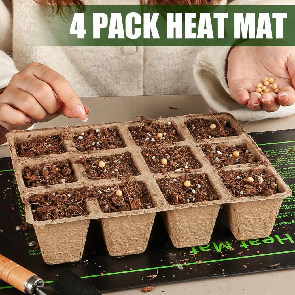 Setzling-Heizmatte für Pflanzen, Samenstart, wasserdicht, 25,4 x 50,8 cm, Wärmematte für Samenkeimung, Indoor-Anbau, Hydrokultur, Gewächshaus, 4 Stück