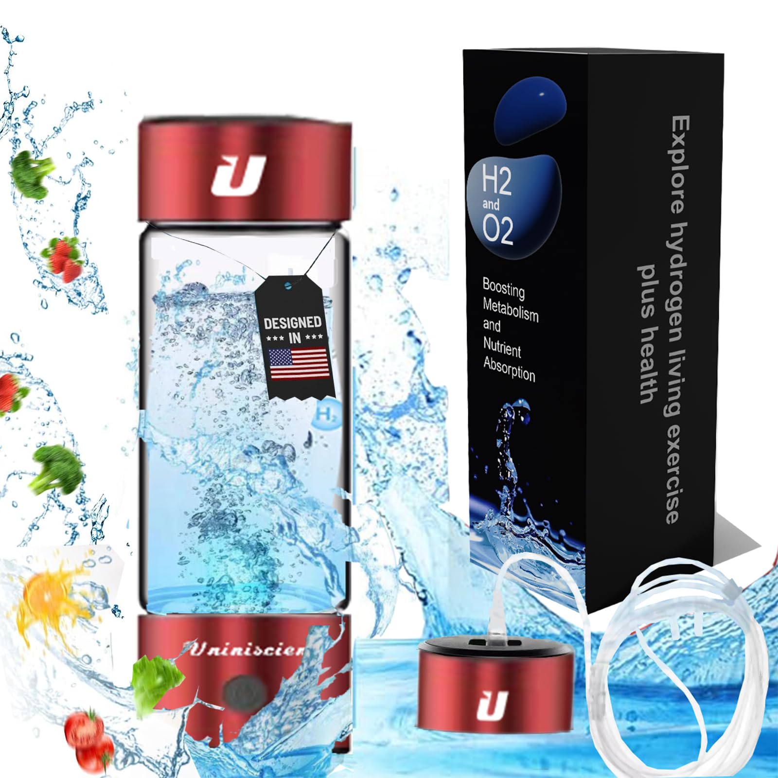 Hydrogen Water Bottle 460ML,Hydrogen Water Generator with SPE PEM Technology Water Ion, Hydrogen Dispenser Improves Water Drinking in 3 Minutes with