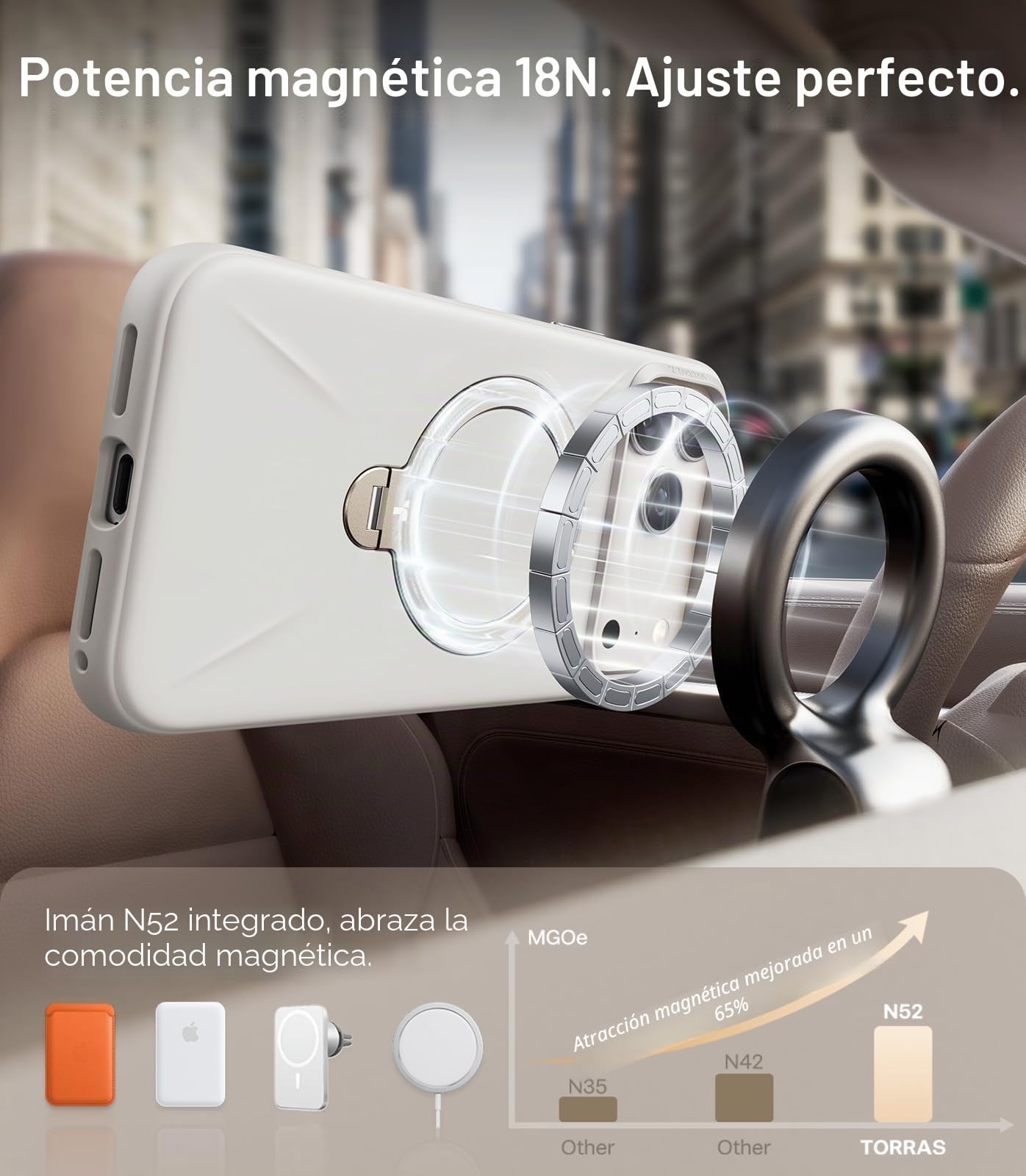 TORRAS Ostand Q3 - Carcasa de silicona para iPhone 17 Pro Max, color blanco | Soporte magnético de silicona líquida de 360°, protección contra caídas, protector de botón de cámara