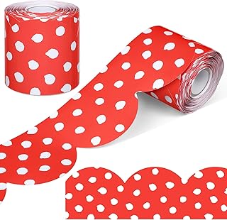 Fuutreo 65.6 Ft Bulletin Board Border,Scalloped Polka Dots Border for Bulletin Board,Rolled Decorate Borders for Classroom School Home Office Decoration Supplies(Red)