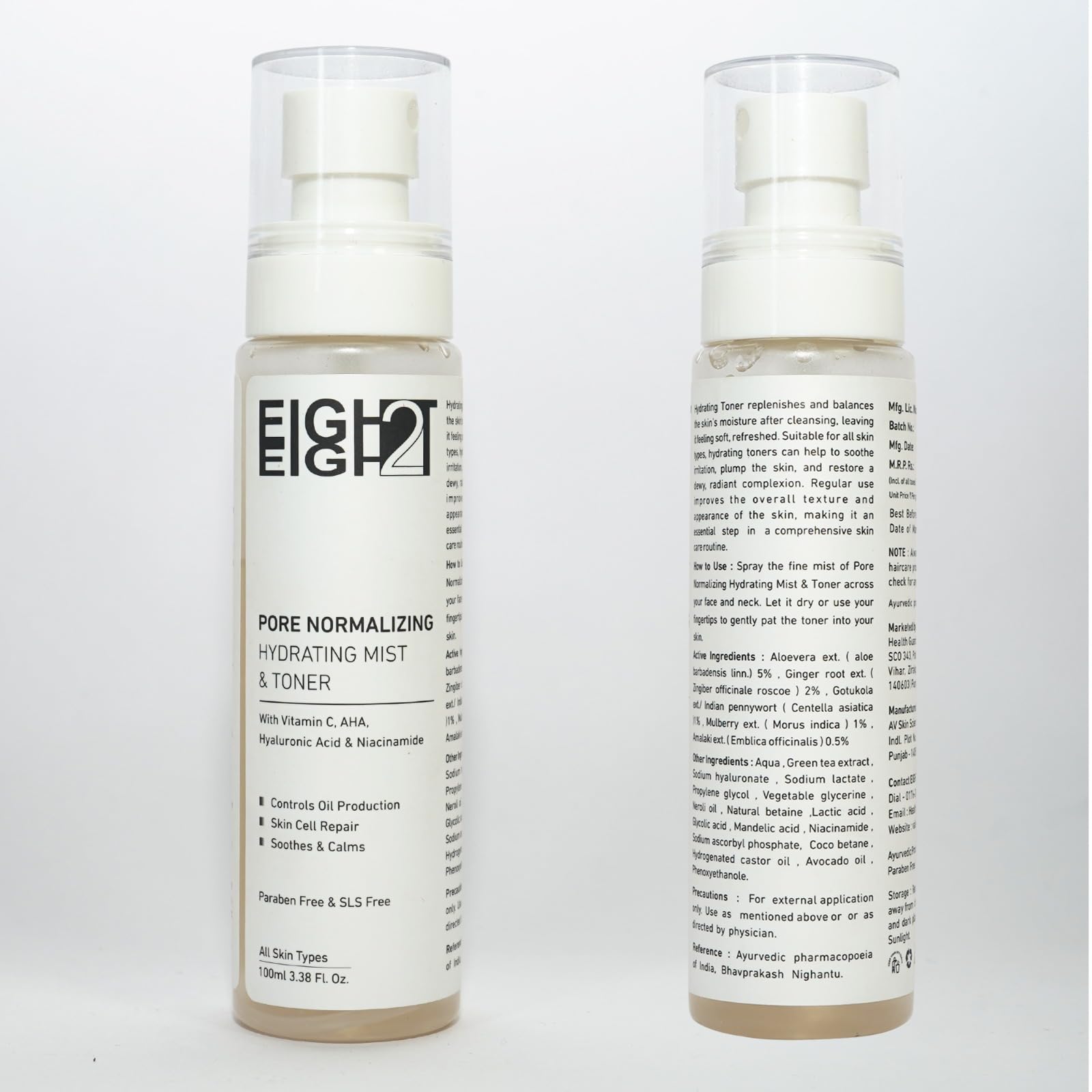 EIGHT2EIGHT | HYDRATING MIST & TONER | FIGHTS PIMPLES | TONER | TIGHTNESS PORES | WITH VITAMIN C | AHA | HYALURONIC ACID & NIACINAMIDE | PARABEN FREE & SLS FREE | ALL SKIN TYPE | 100 ML