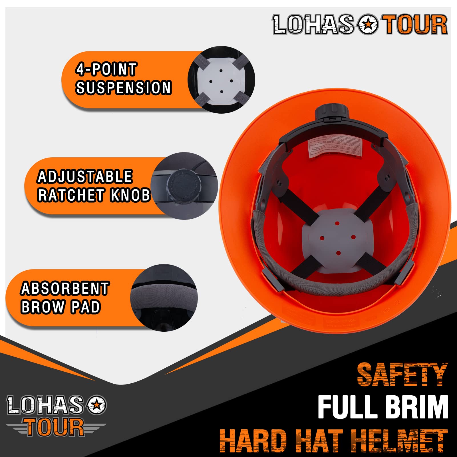 ERB 19921 Omega II Full Brim Hard Hat with Mega Ratchet, Flourescent Yellow, Medium