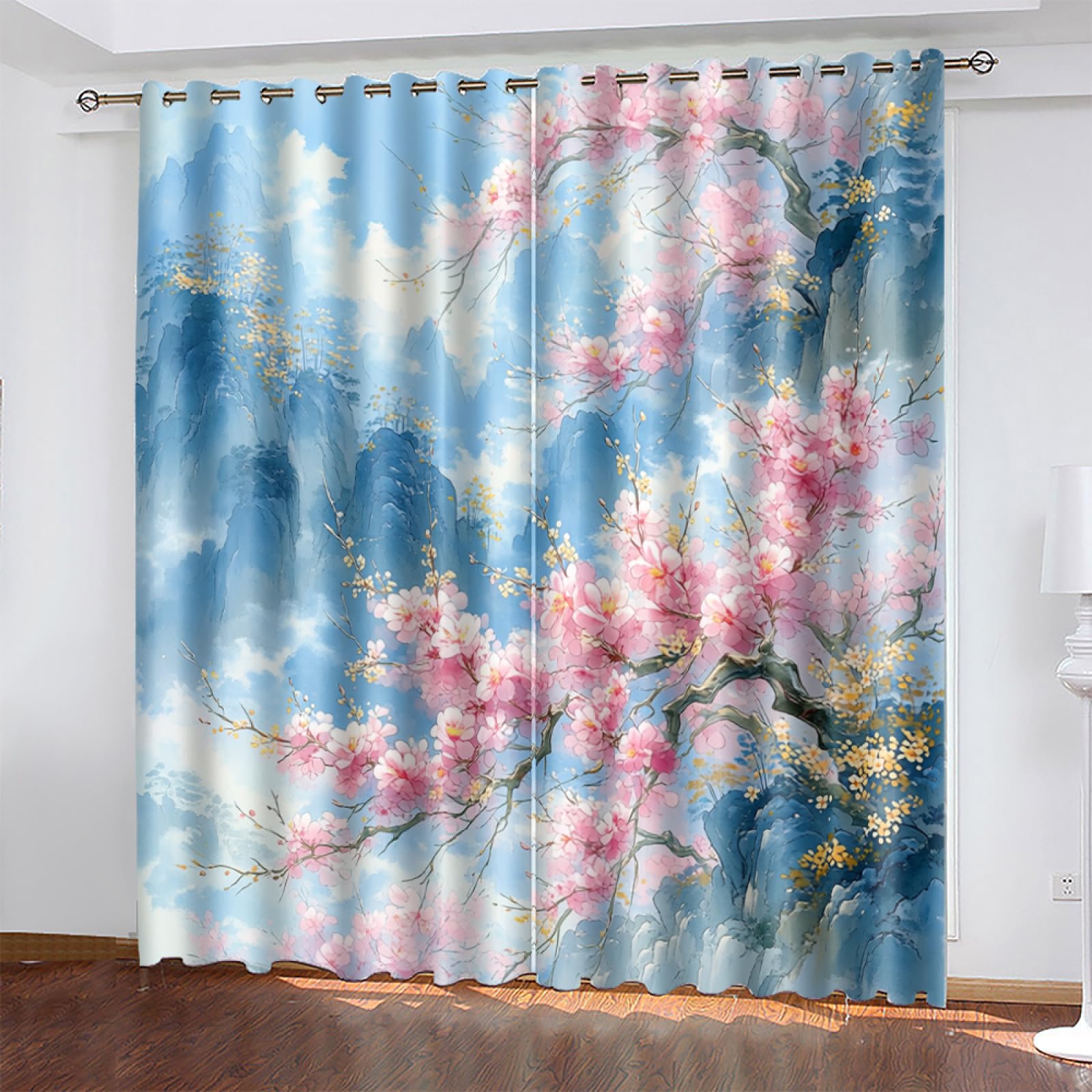 Rideau voilage polyester bleu et rose pour creer une ambiance sereine dans la chambre