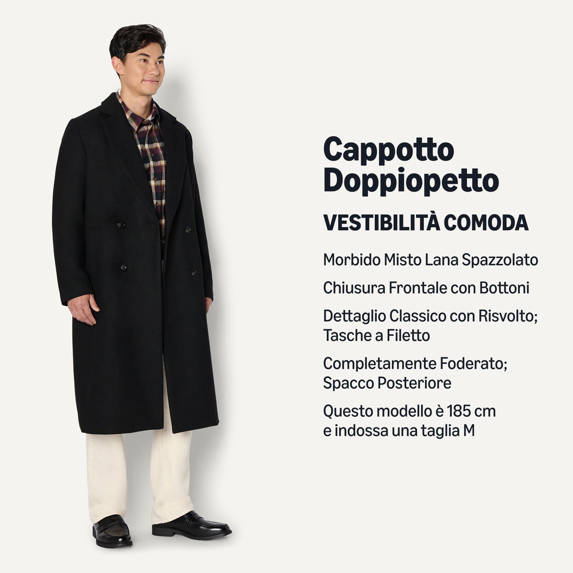 Amazon Essentials Uomo Cappotto Lungo a Doppiopetto in Misto Lana, vestibilità Comoda
