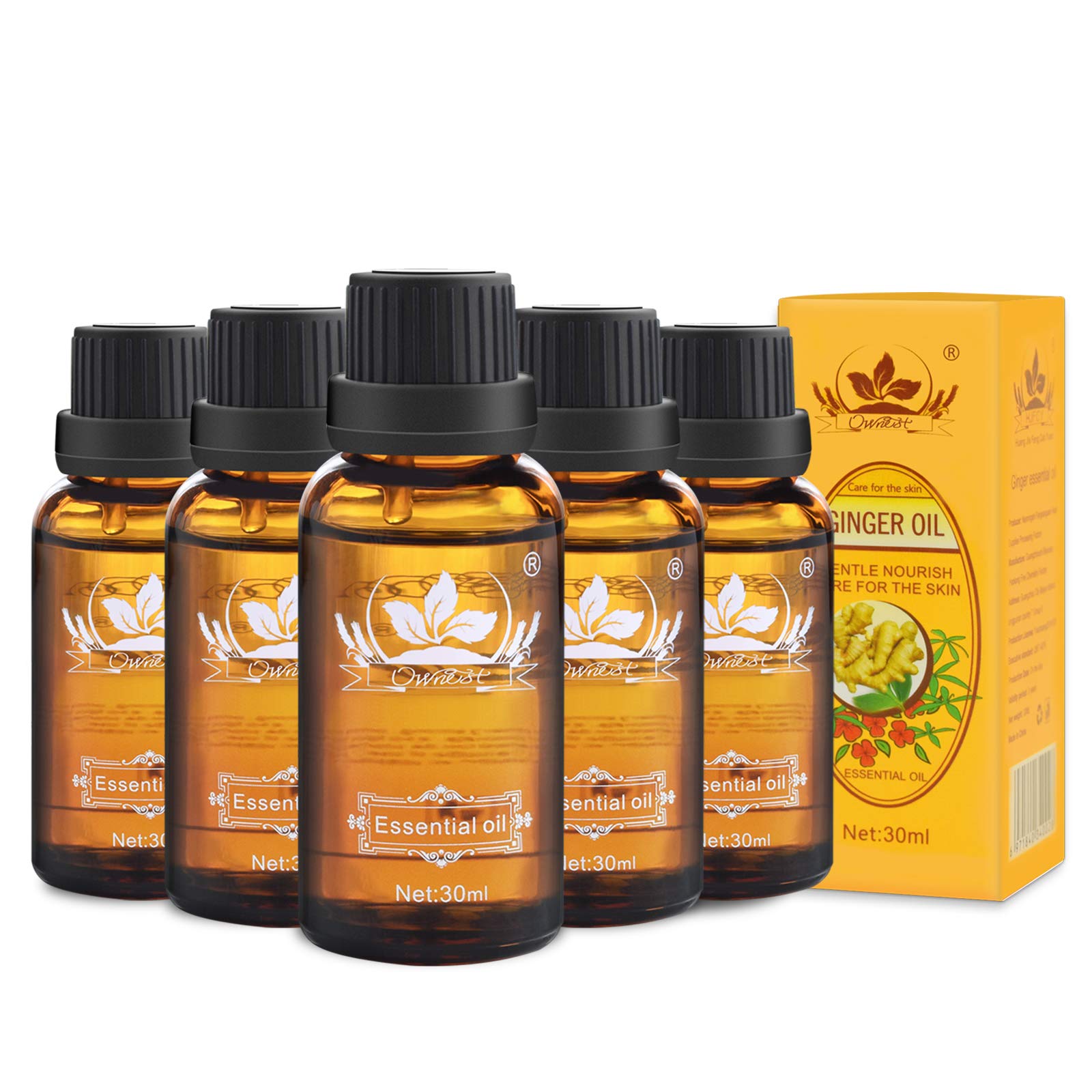 Ownest 5 Pack Ginger Massage Oil,100% Pure Natural Lymphatic Drainage Ginger Oil,SPA Massage Oils,Repelling Cold and Relaxing Active Oil-30ml