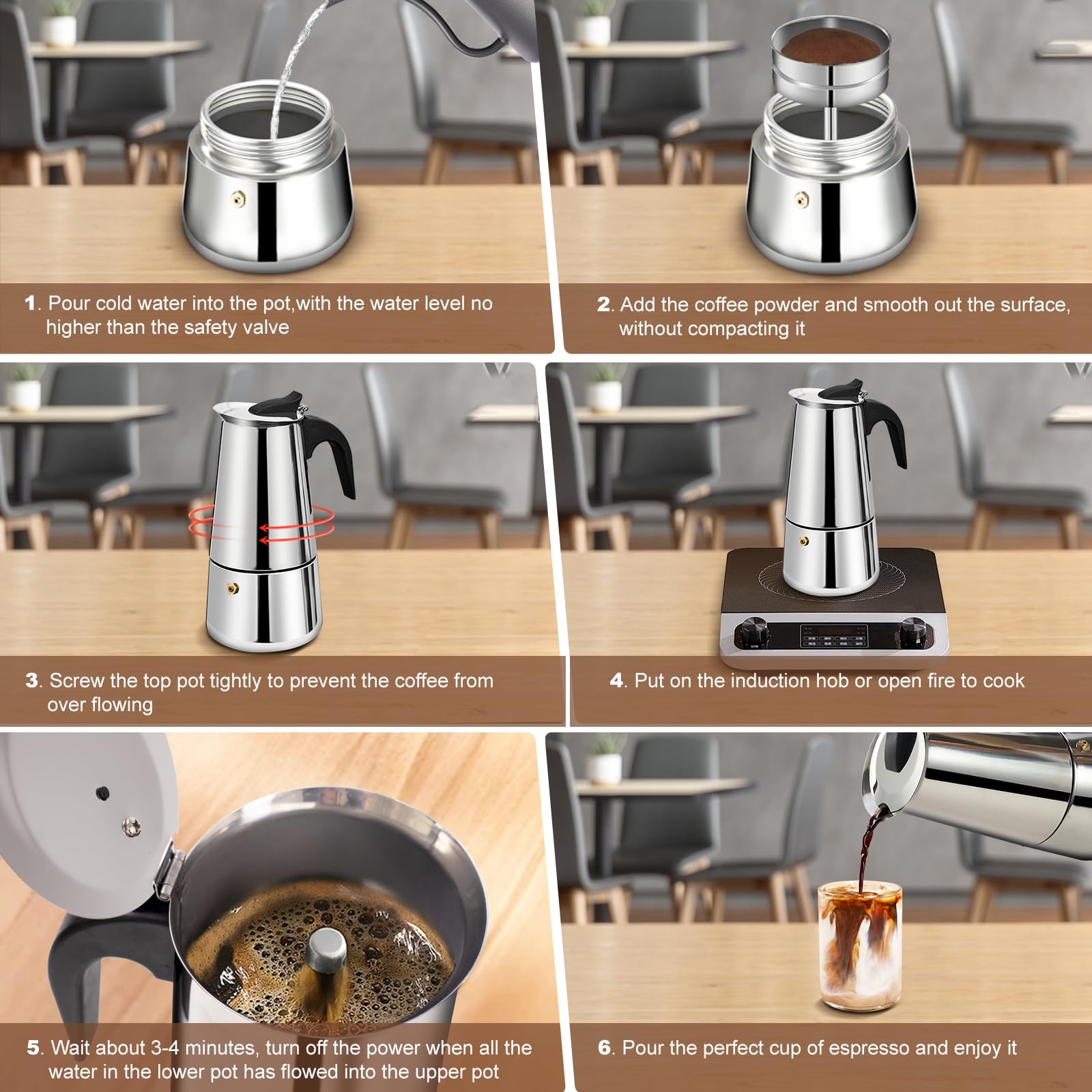 Cafetera Espresso de 9 Taza de Acero Inoxidable Moka Pot Cafetera Espresso Percoladora Cafetera Italiana Capaz Cafetera Moka Cafe Classic Maker Para el Hogar y Camping 450ml 15oz