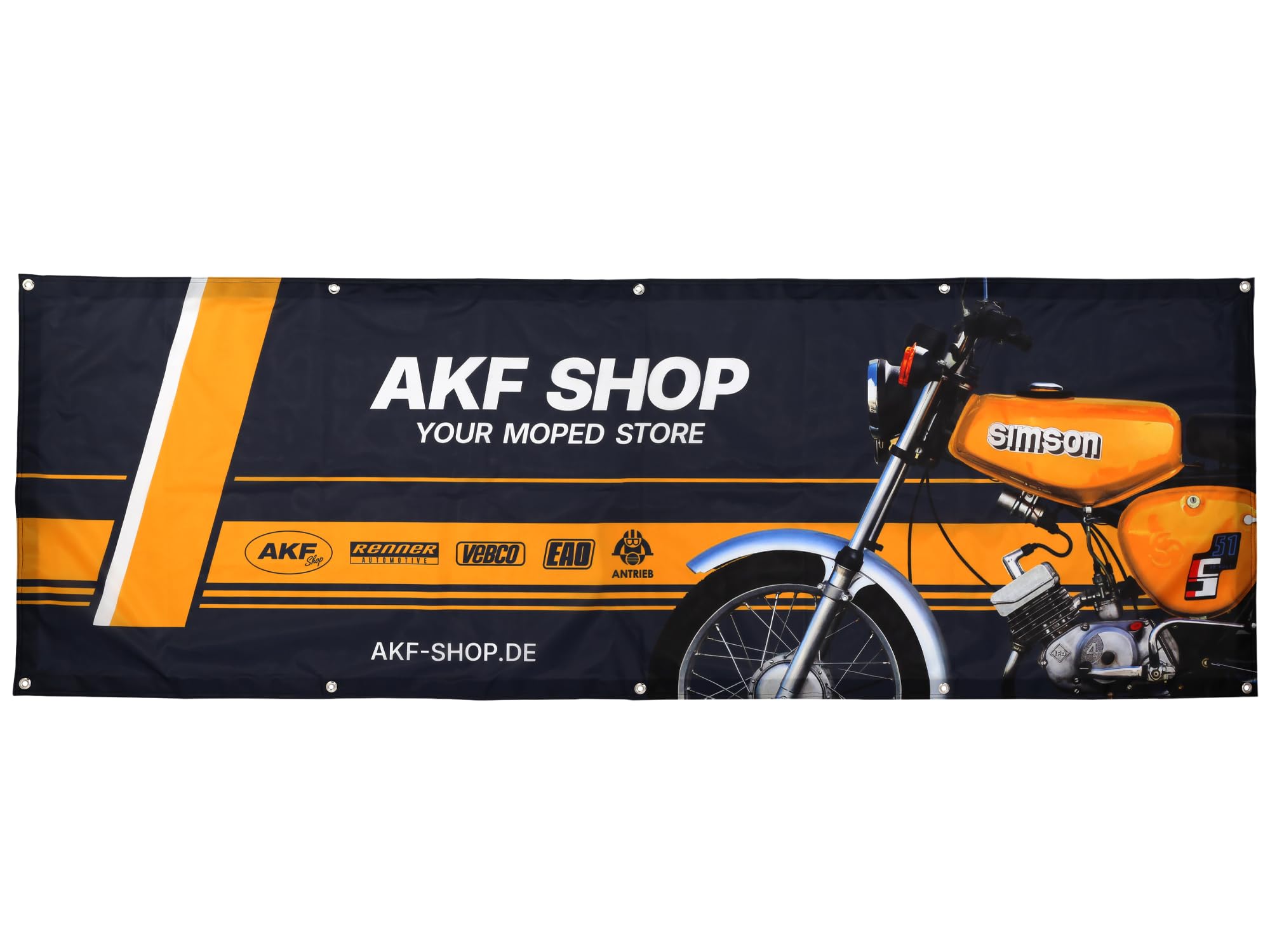 Werkstattbanner AKF Shop - your moped store S51, 215x73cm