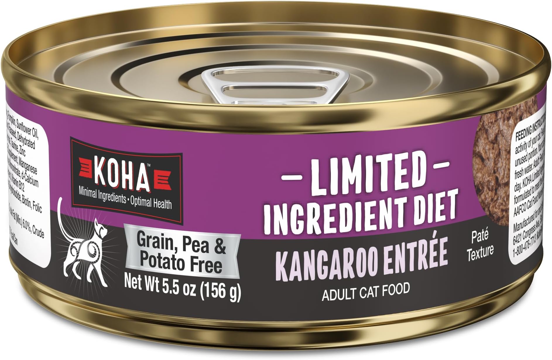 Limited Ingredient Diet Kangaroo Pate for Cats - Single Meat Cat Food for Sensitive Stomachs - Pate Kangaroo Cat Food with No Fillers, 5.5 oz - Trial Pack (3 Cans)