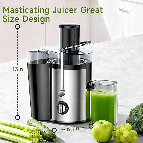 Miniatura 9 de Máquina exprimidora, extractor de exprimidor centrífugo de 500 W con boca ancha de 3 pulgadas, canal de alimentación para frutas y verduras, fácil