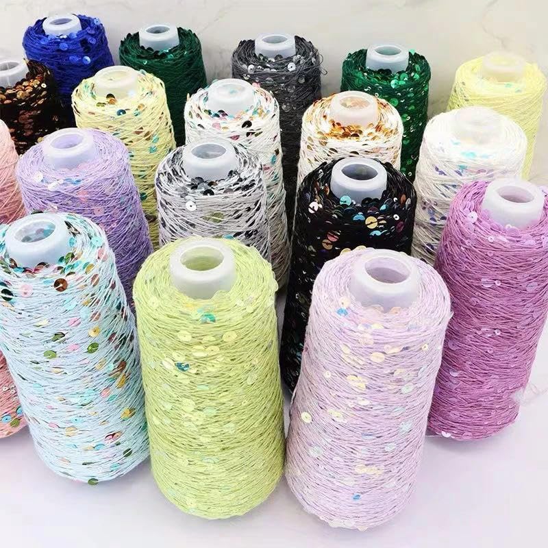 Włóczka szydełkowa, Włóczka bawełniana z cekinami do robienia na drutach 250g 750m wielokolorowa 6mm 3mm DIY(3)