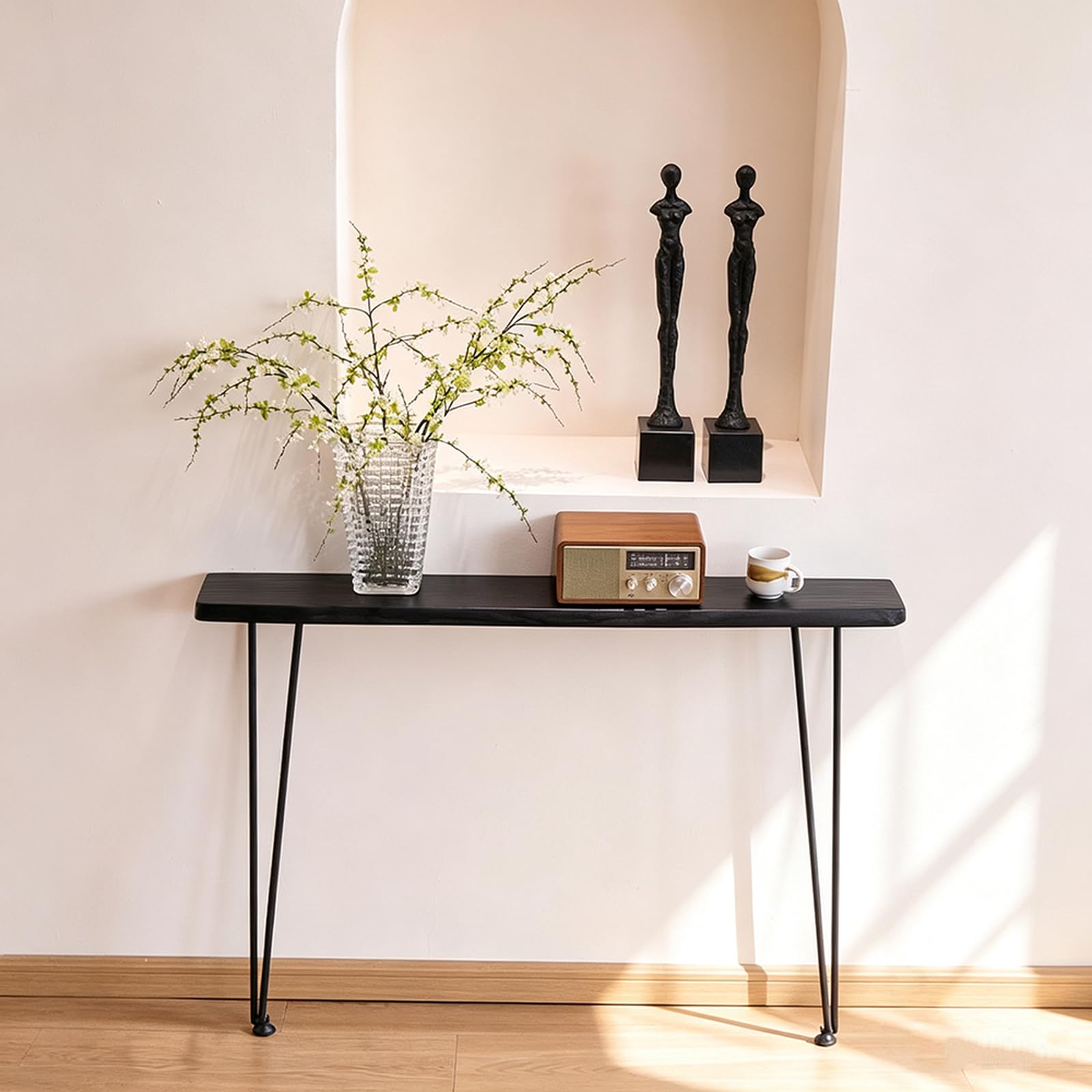 Sdcgb Black/Dark Behind Couch Table, Solid Wood Narrow Console Table, Thin Sofa Side Display Table For Living Room, Bedroom, 23.6 Inch