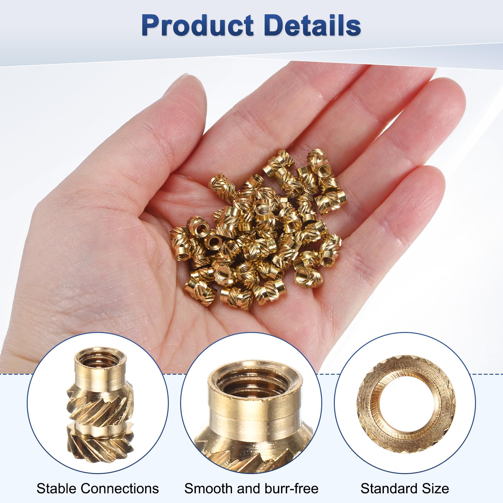 M METERXITY 100-Pack Threaded Inserts, M3 x 7.5mm L x 5mm OD Brass Heat Set Insert Nuts - Image 2
