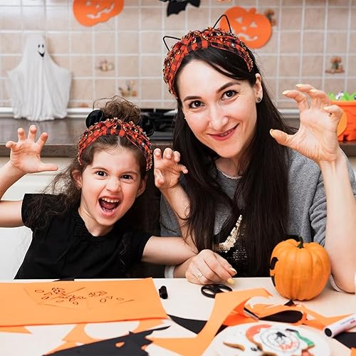 Miniatura 3 de Diadema de Halloween para mujer, diadema anudada de cristal con diamantes de imitación, adornada naranja y negro, diadema con nudo superior a