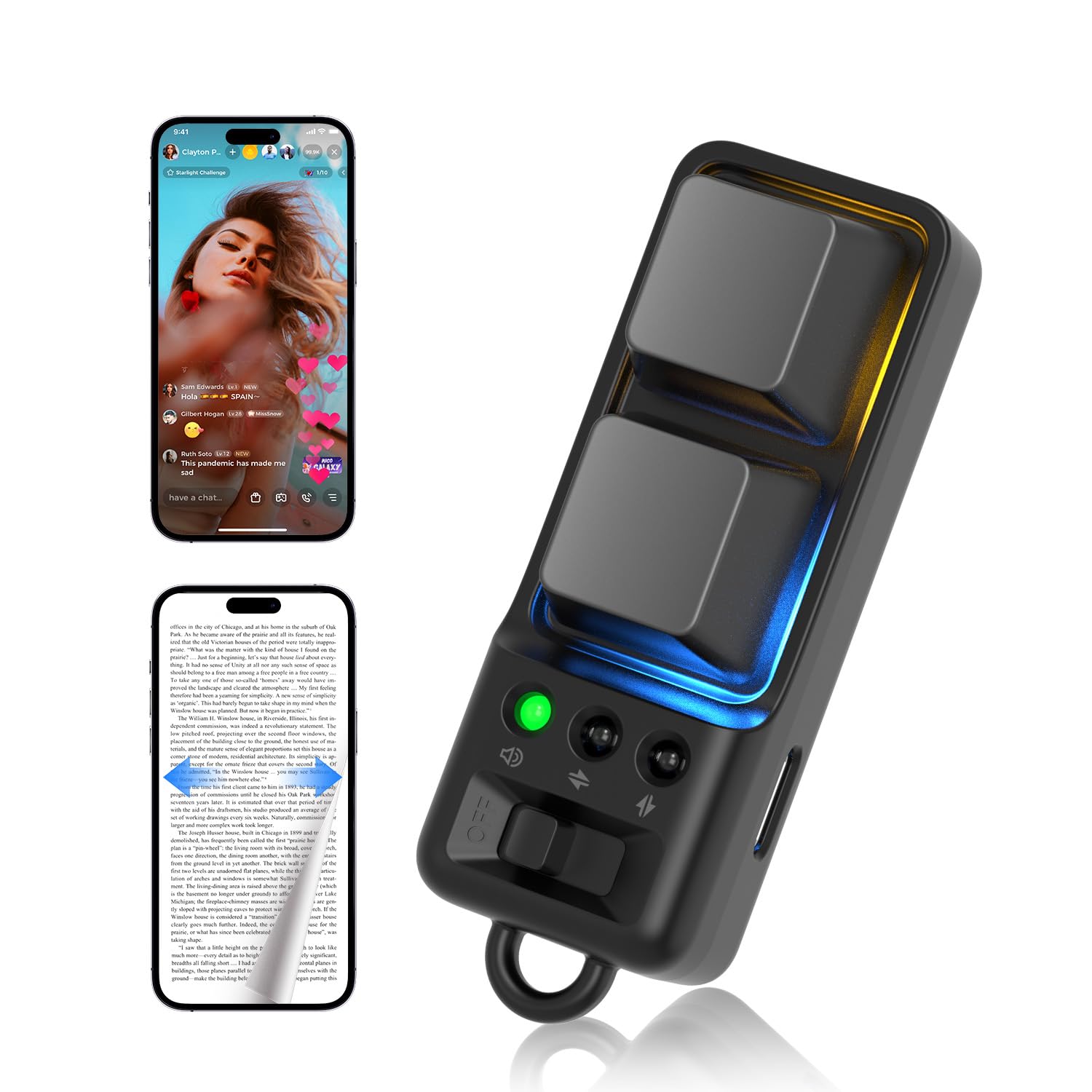 Scrolling Remote Control for TikTok, Bluetooth Remote Page Turner for Kindle APP, Black