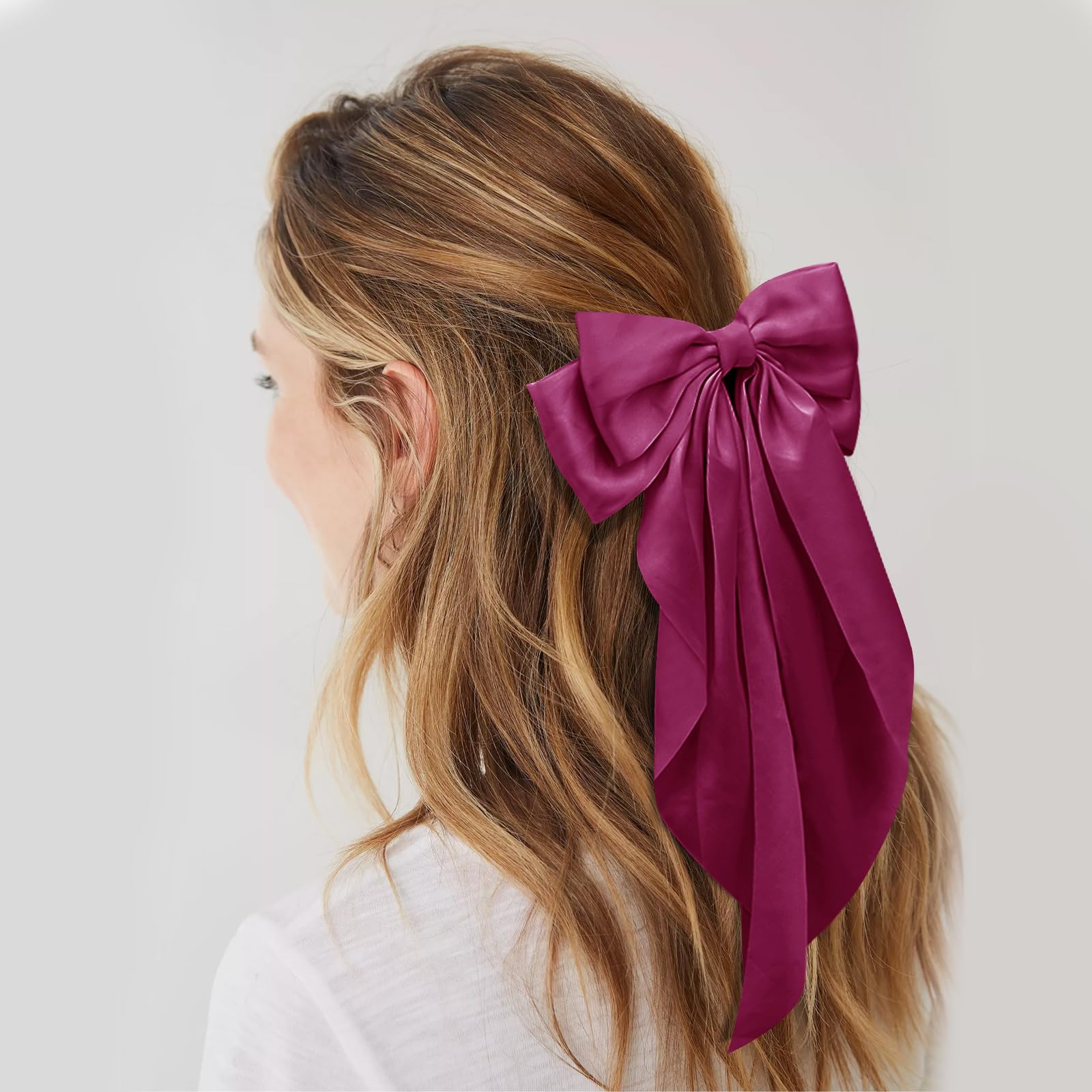 Amazon.com : Large Hair Bows for Women Purple Red Silky Satin Hair
