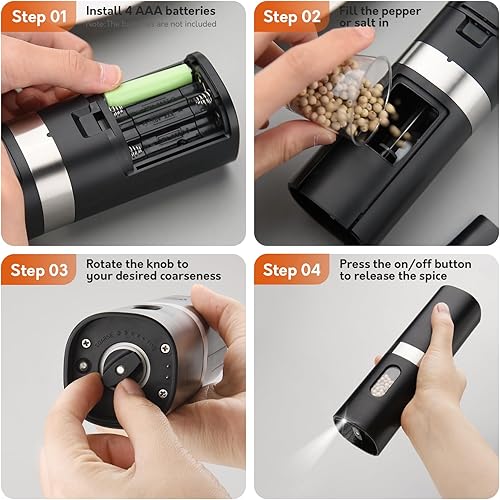 Miniatura 5 de Syaws Molinillo eléctrico de pimienta y sal, 1 paquete, molinillos de pimienta a batería, molinillo de pimienta automático con luz LED, grosor