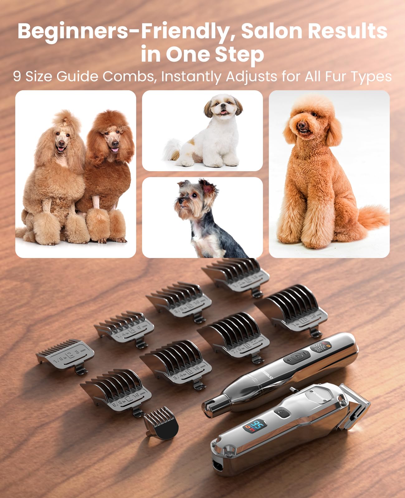 oneisall Cortaúñas para perros para el aseo de pelos gruesos, kit de aseo de perros de bajo ruido, impermeable, 3 velocidades, molinillo de uñas inalámbrico para mascotas, recortador de patas de perro