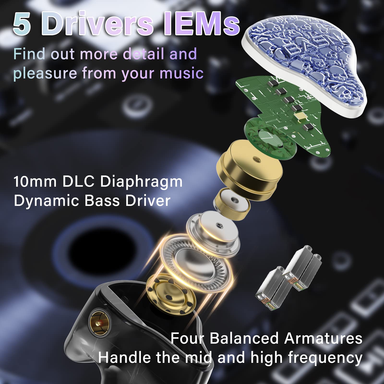 BASN Bmaster5 In Ear Monitors Baltic Blue 1DLC+4BA Drivers - Dettaglio